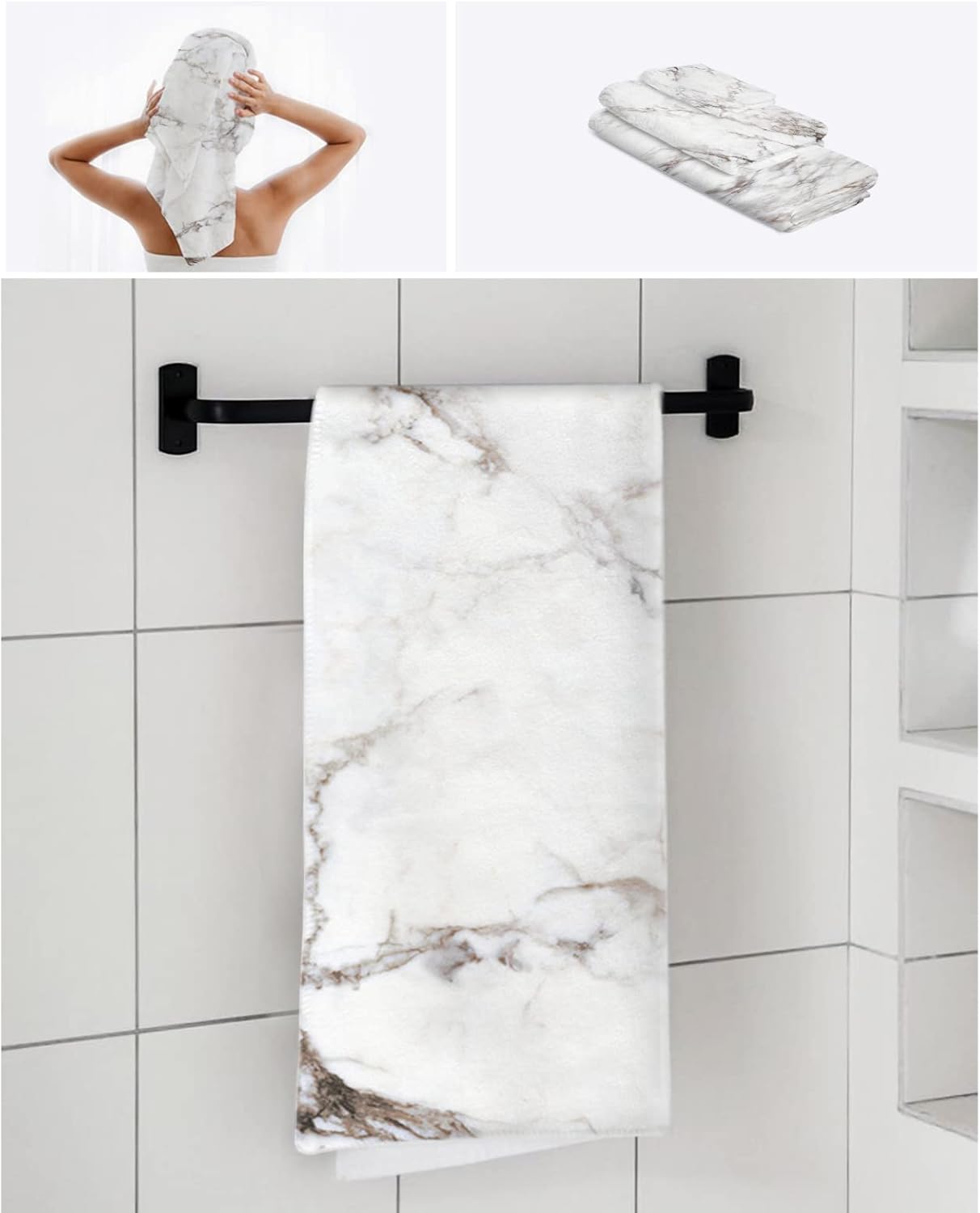 ZOE GARDEN White Cracked Marble Bathroom Towel Set