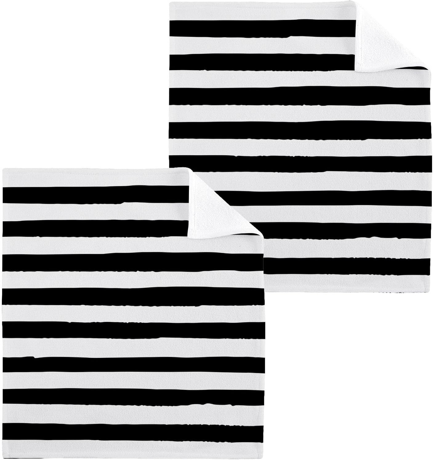 Kigai Premium Washcloth Set - Black White Stripes