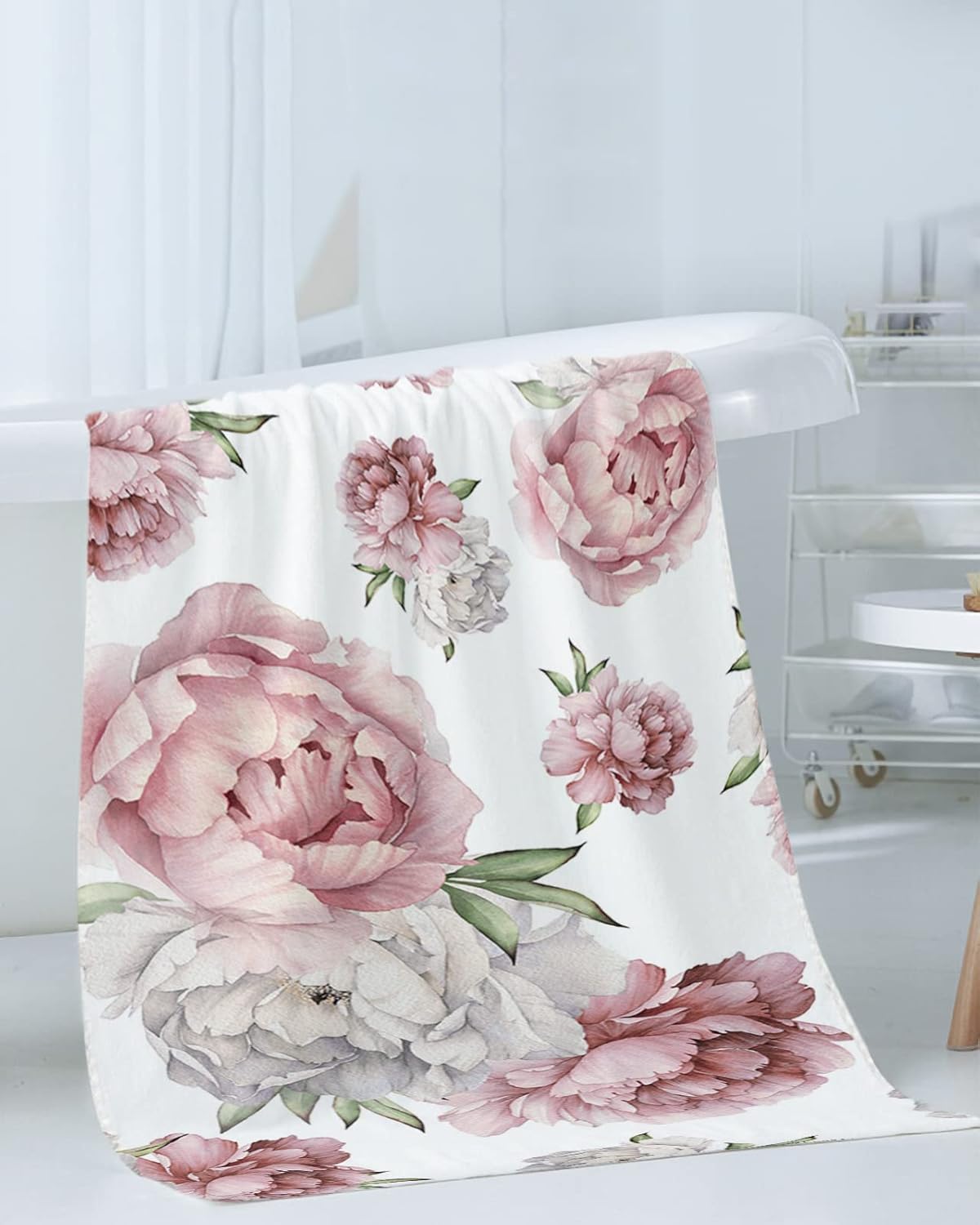 Shine-Home Red White Pink Floral Towel Set for Bathroom
