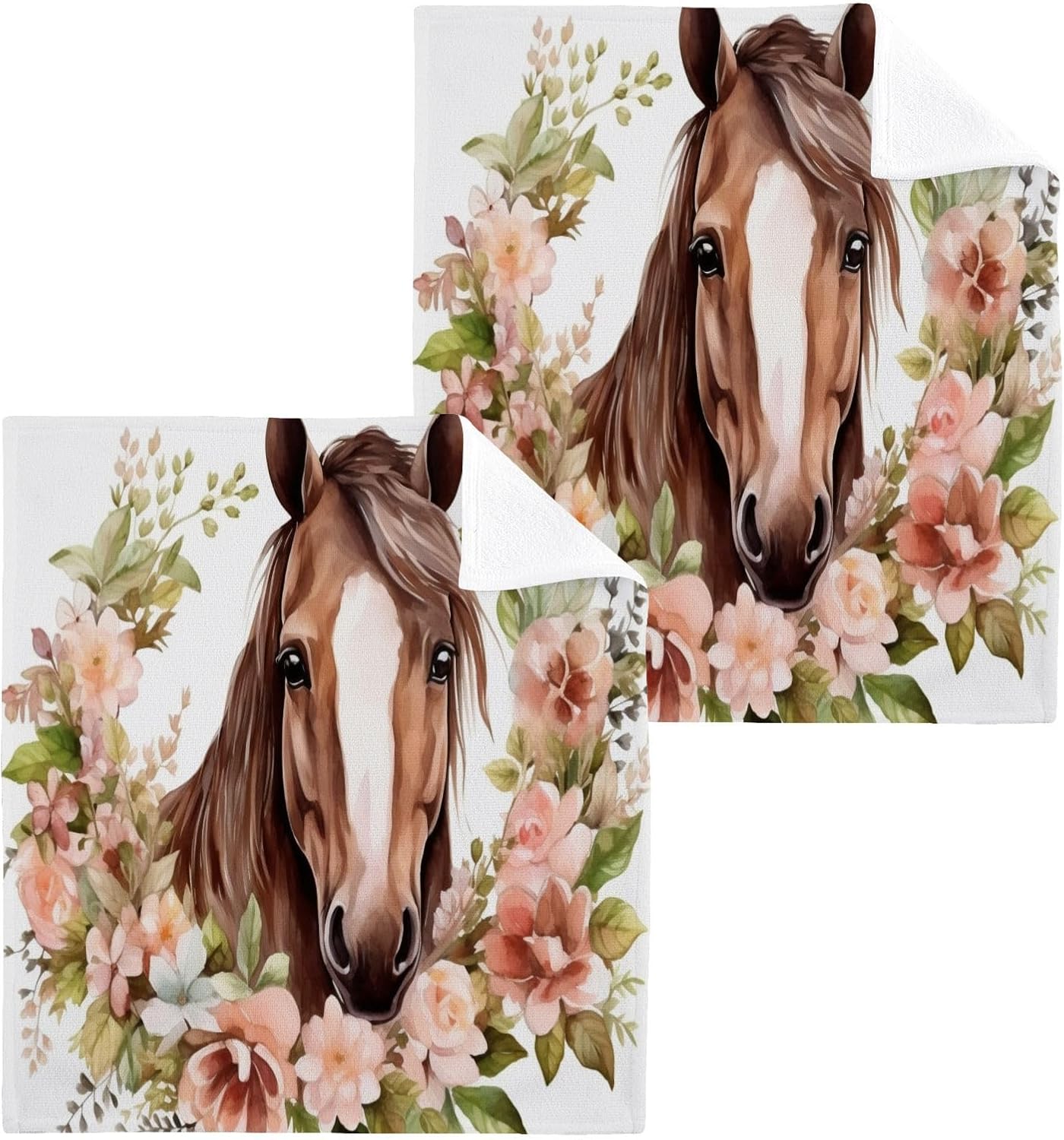 ALAZA Horse with Flowers Washcloths 12x12 2 Pack