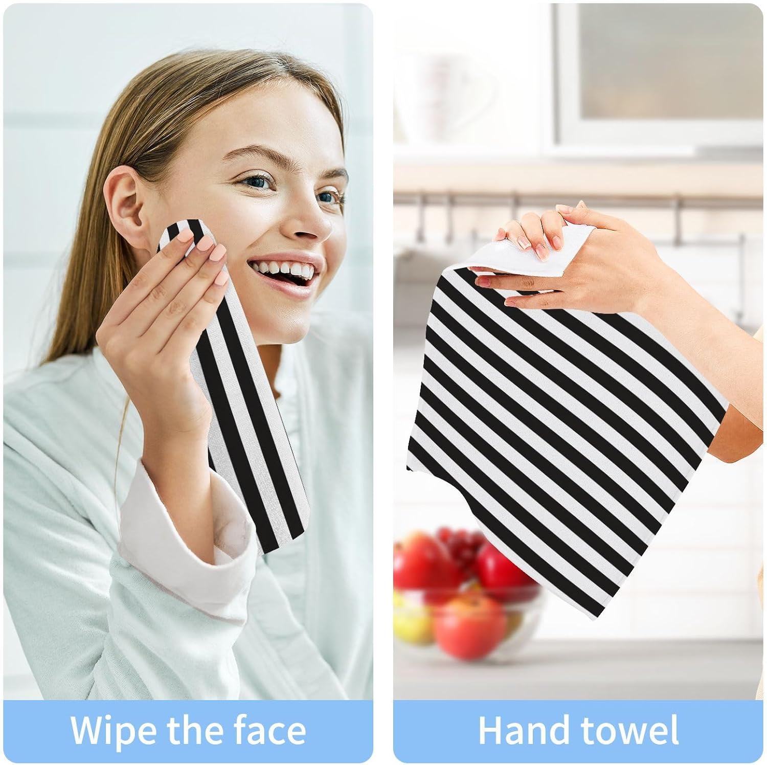 Xiguous Black and White Stripes Washcloths Soft Absorbent and Durable 12x12 Towels