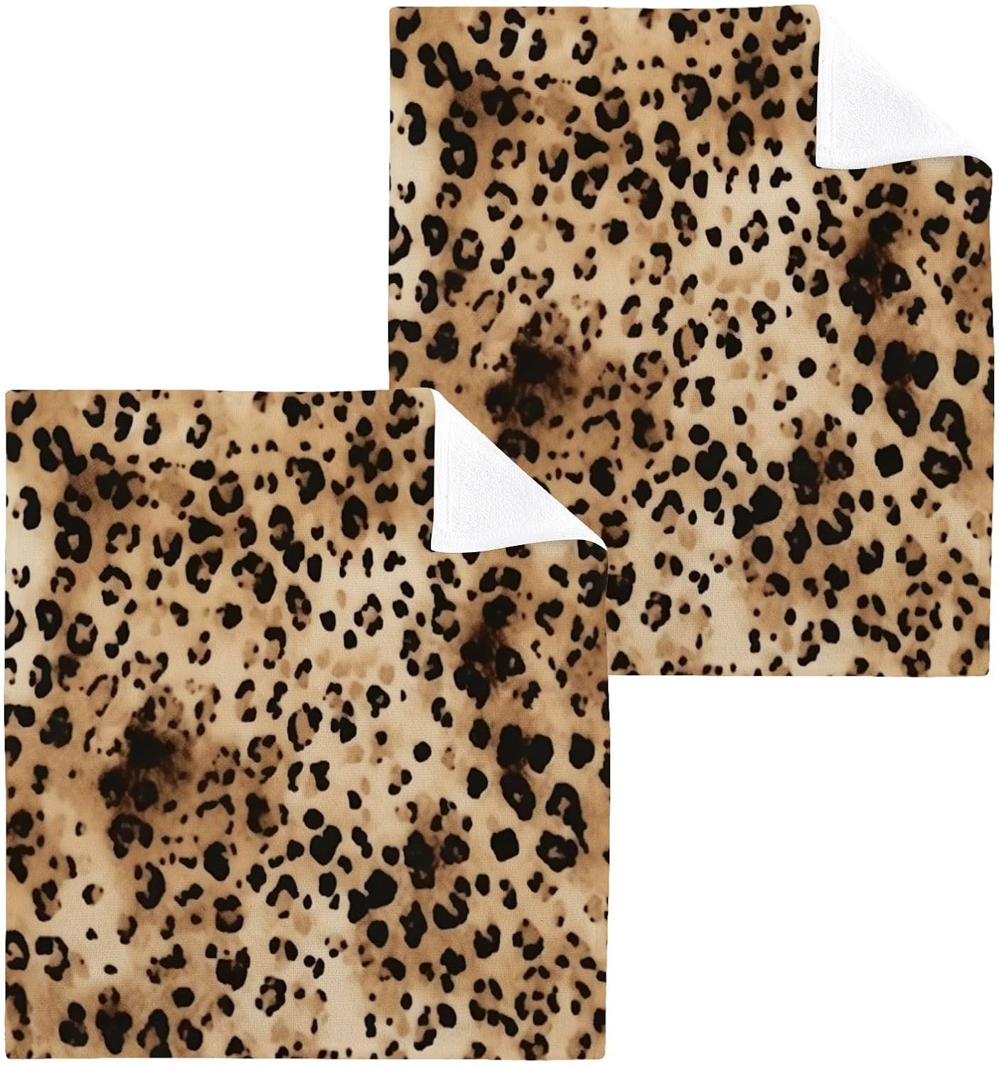 Pure Cotton Leopard Print Reusable Absorbent Face Towels Set - 2-Pack