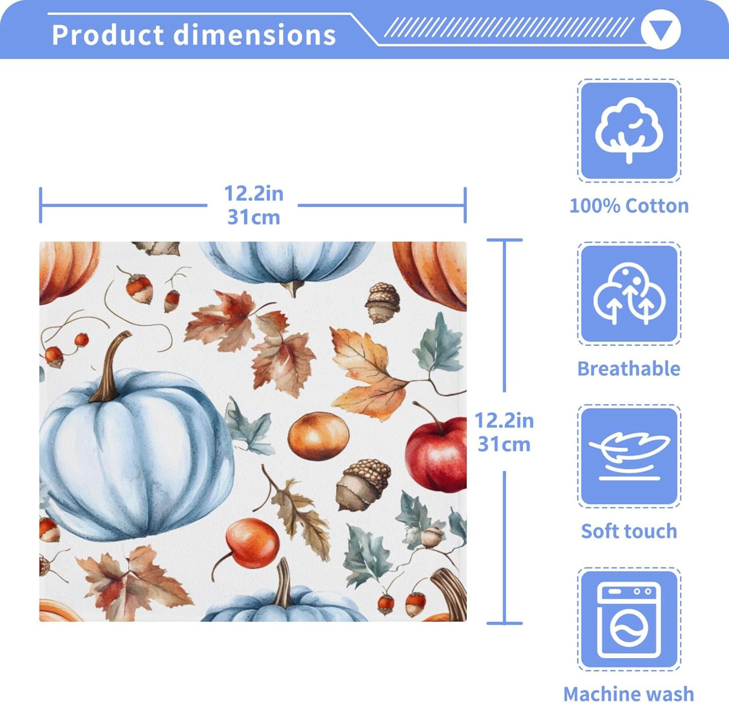 Xigua Watercolor Autumn 12x12 inch Washcloth Set