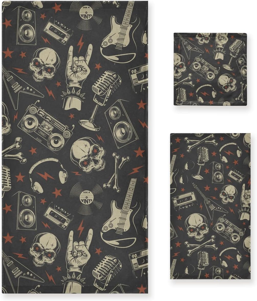 DOMIKING Skull Bath Towel Set of 3