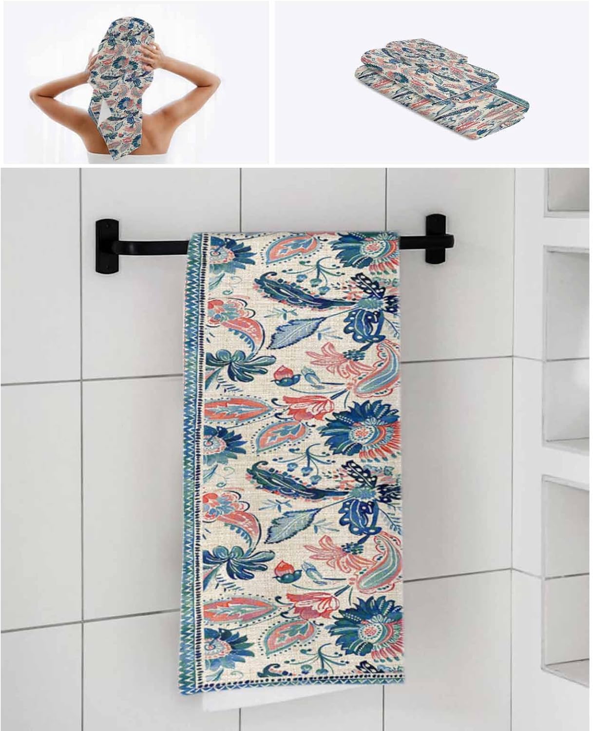 Retro Blue Paisley Bath Towels Set
