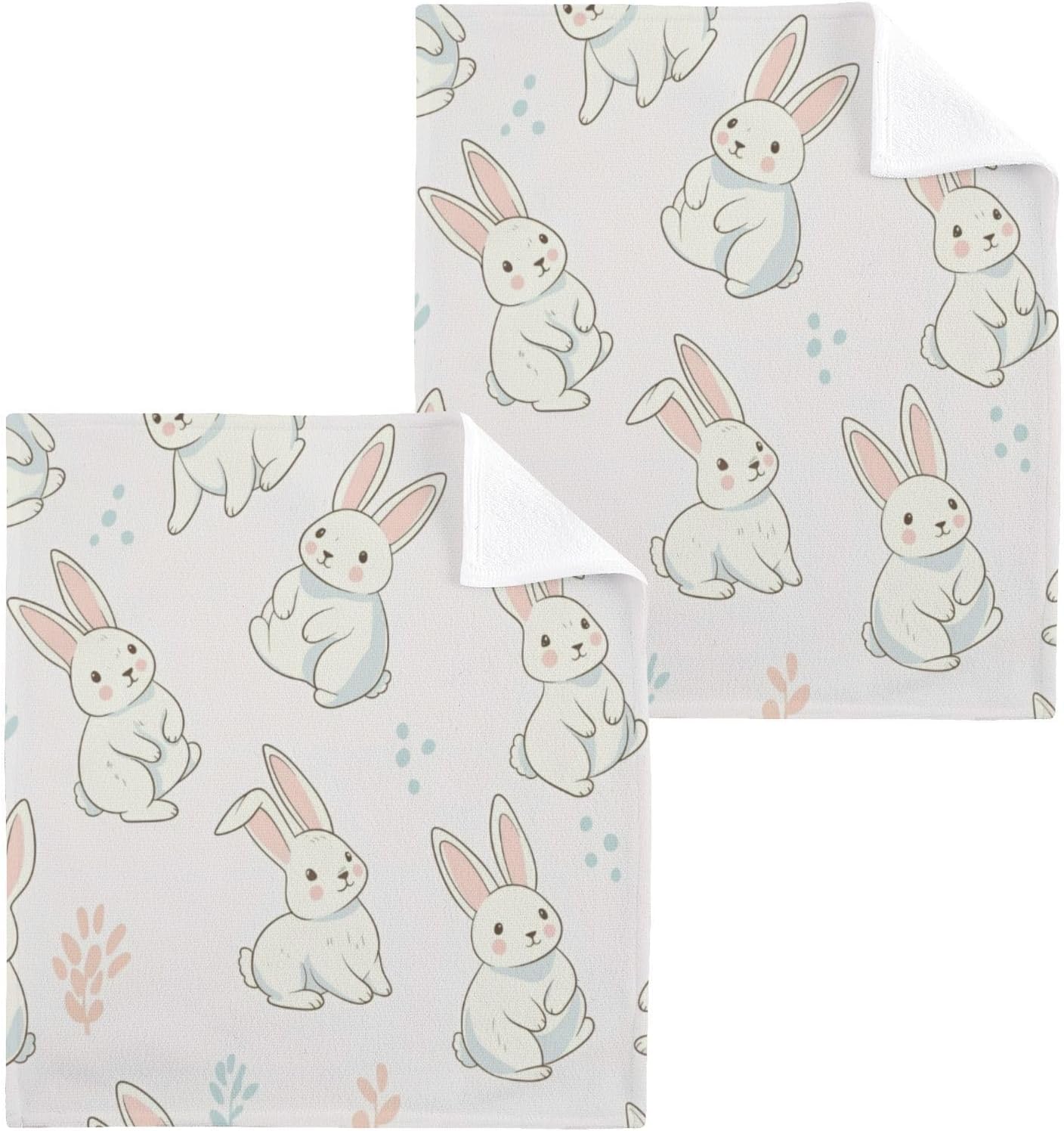 2-Pack Cute Rabbit Washcloth for Bathroom 12x12in Soft Cotton Towels