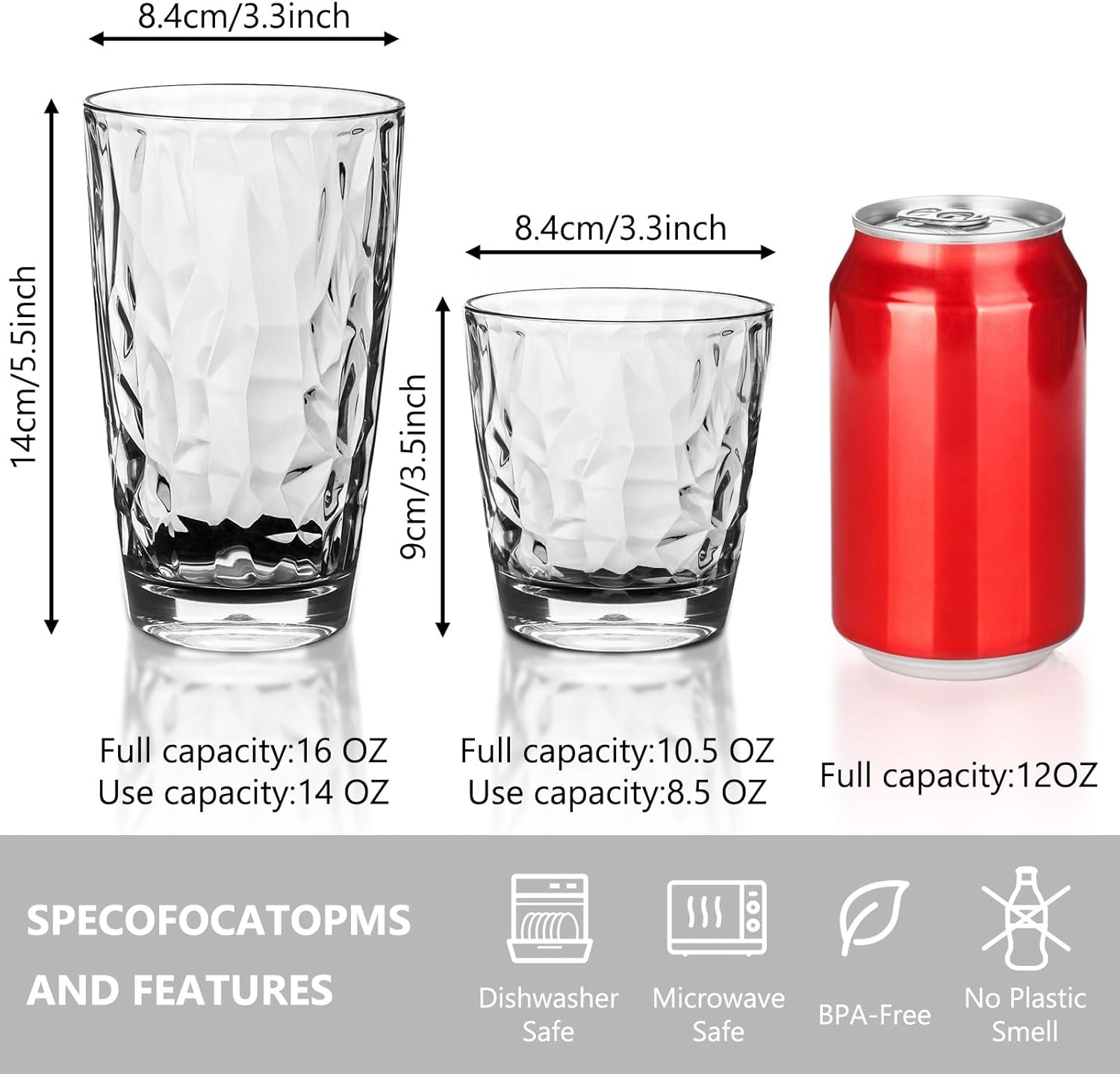 Topsky Reusable Plastic Cups Shatter-Proof Unbreakable Tumblers 10-16 oz