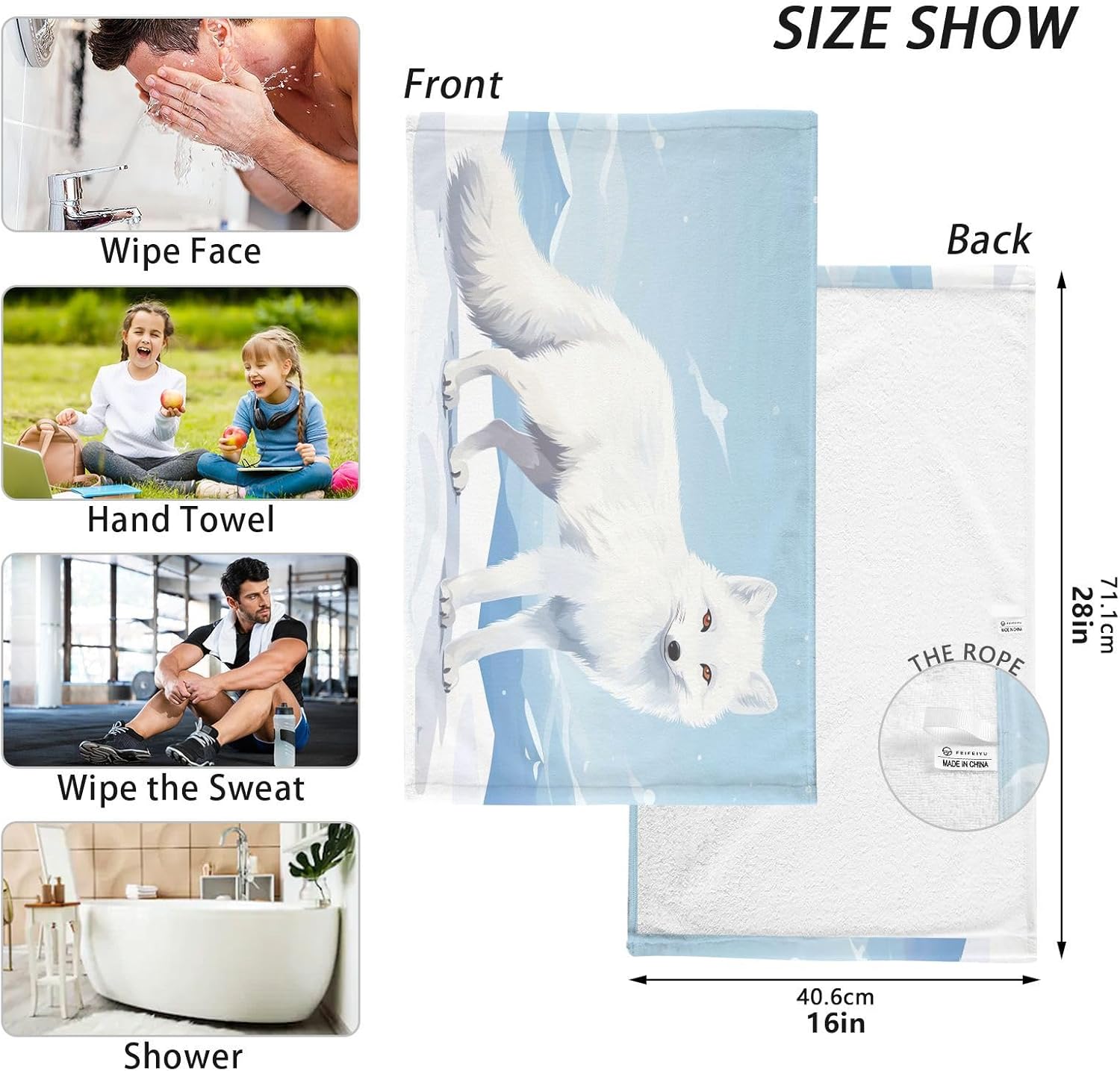 Quick Dry White Fox Snow Hand Towels