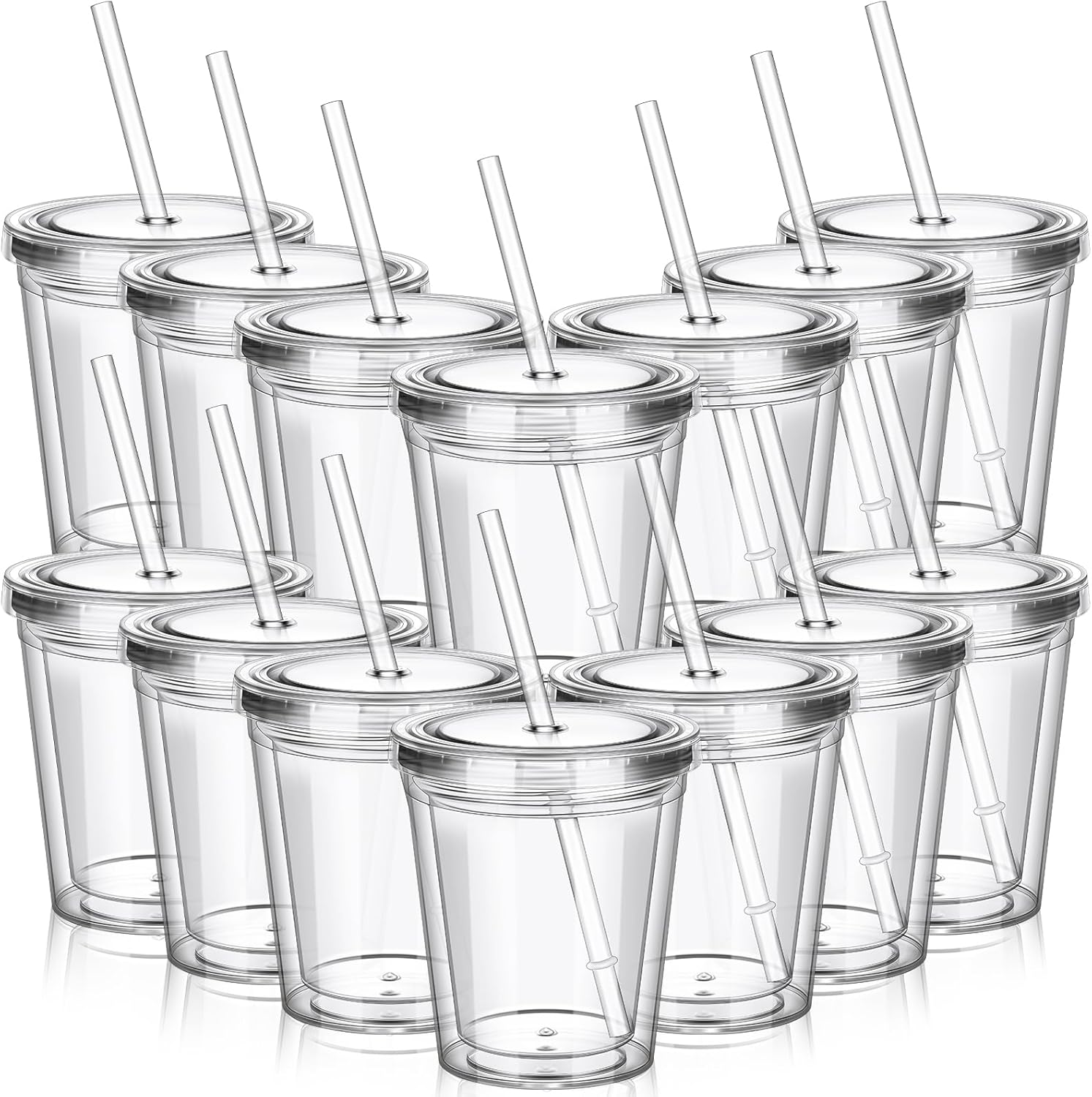 FoldTier 15 Pcs Clear Tumblers with Lid and Straw for Kids