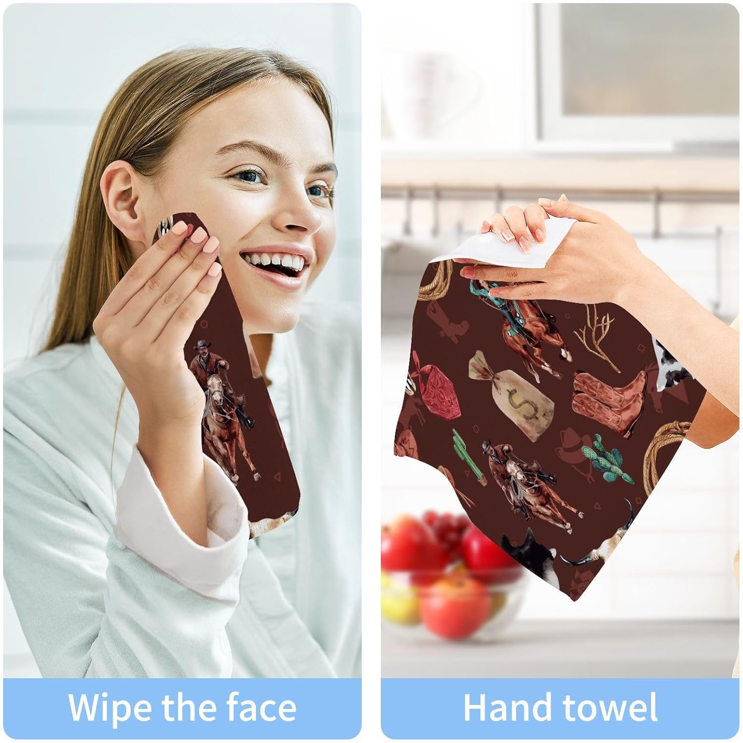 FUGIDOG Wild West Washcloths Set of 2 12x12 Inch