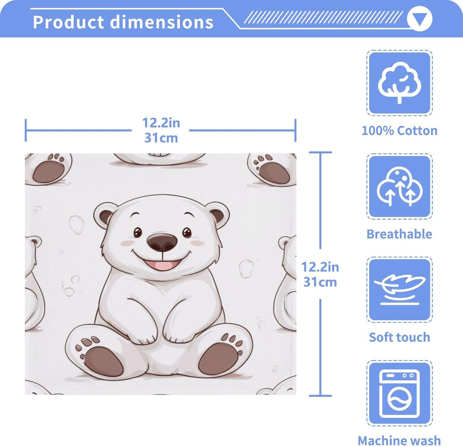 Msyxl Cute Polar Bear Washcloth 2-Pack 12x12in Soft Cotton
