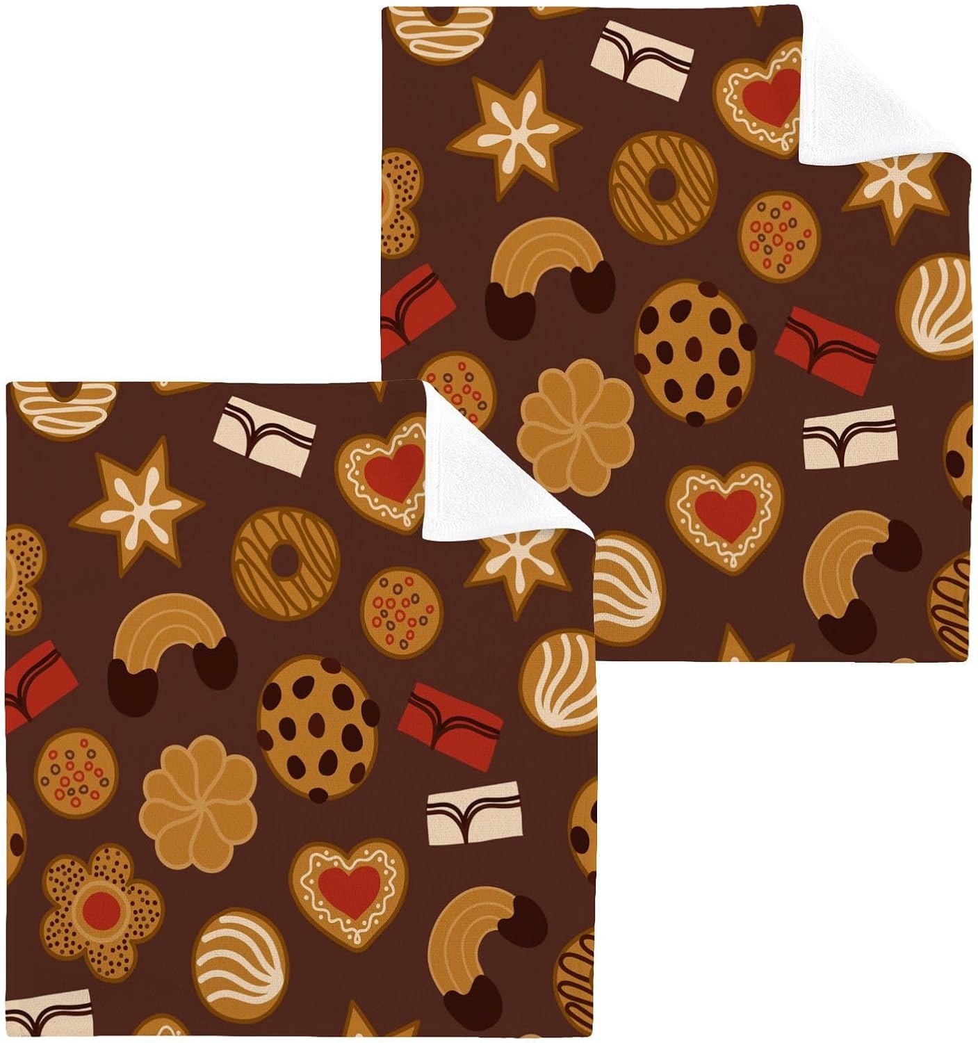 Kigai Christmas Cookie Washcloth Set - Pure Cotton Soft Absorbent for Bath