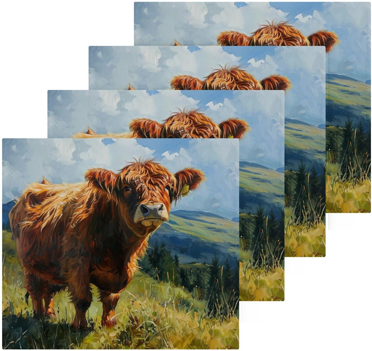 Highland Cow Washcloth Set Soft 12x12 Reusable Bath Towels for Home Travel