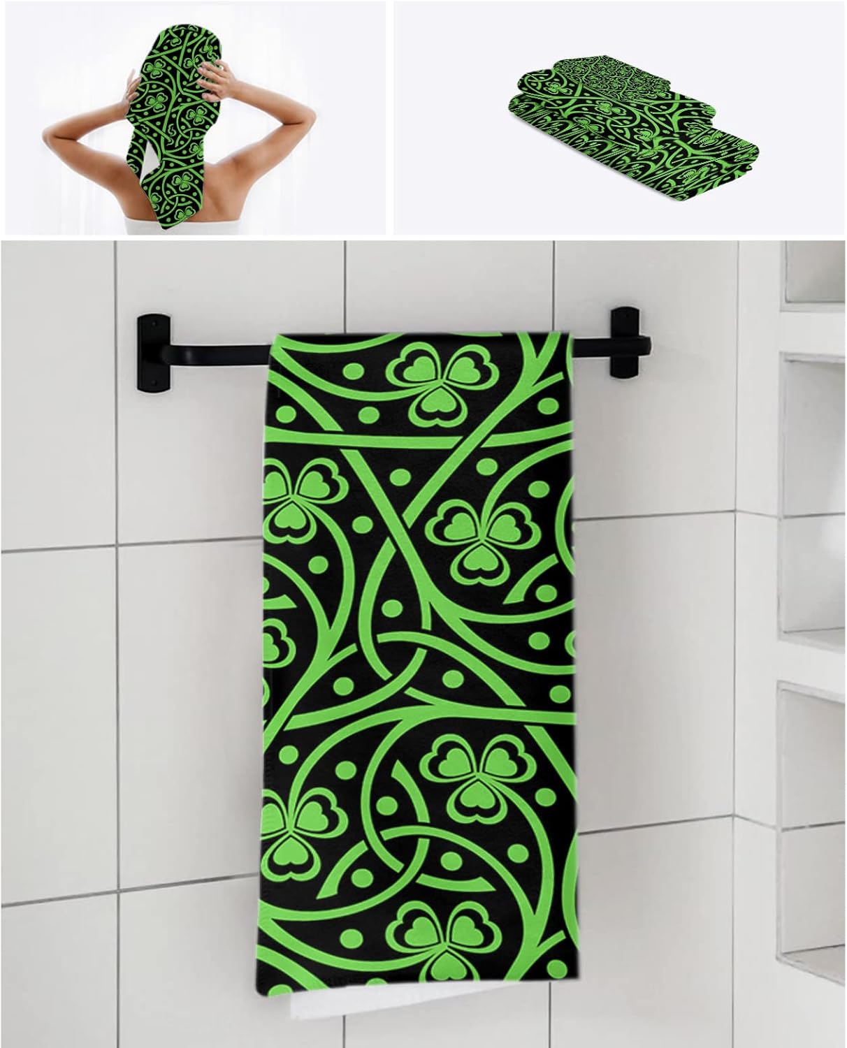 St Patricks Day Shamrock Bathroom Towel Set Collectible Luxurious Microfiber Dish Towels