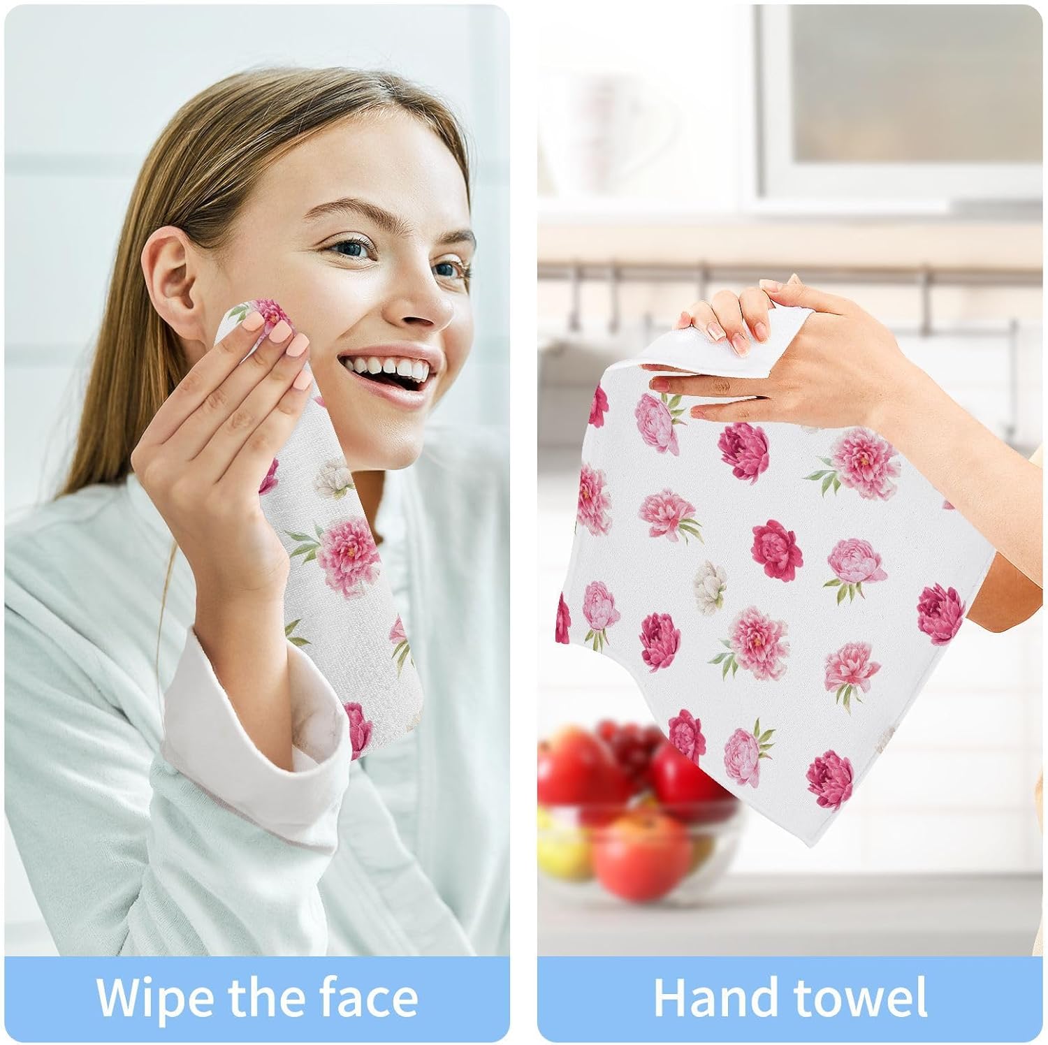 Relaxing Pink Floral Washcloths Soft Absorbent 12x12 2-Pack