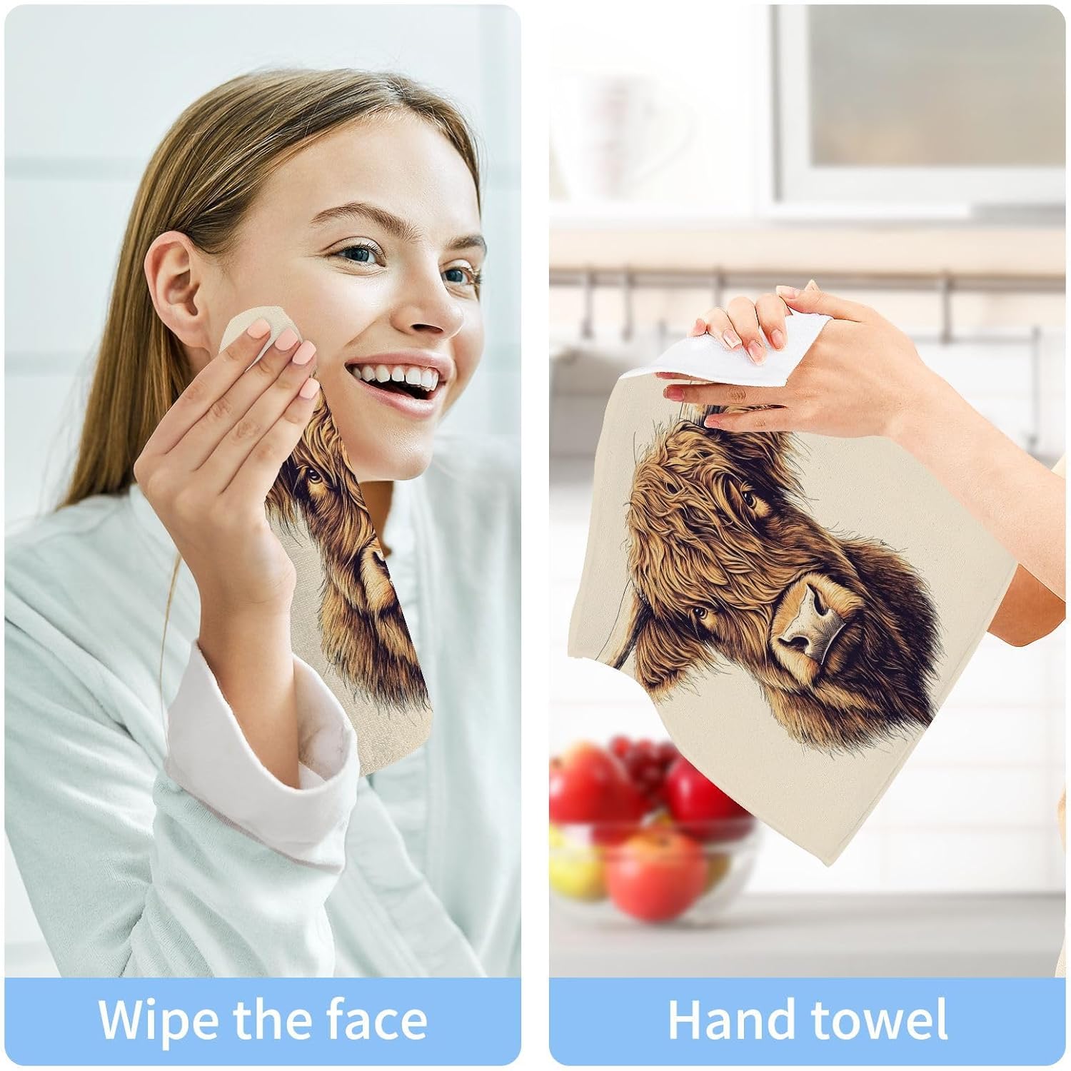 WELLDAY Highland Cattle Washcloths 2 Pack 12x12 Inches