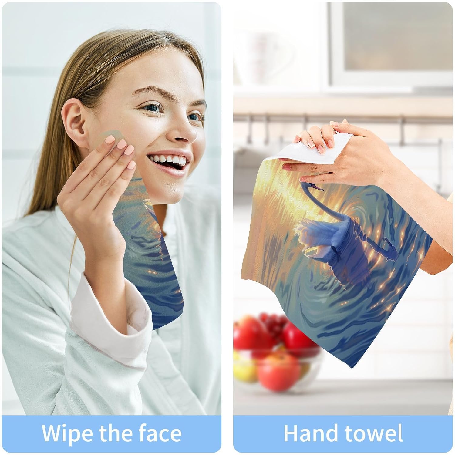ALAZA Swans 2-Pack Soft Cotton Washcloths - 12x12 Quick-Dry Absorbent
