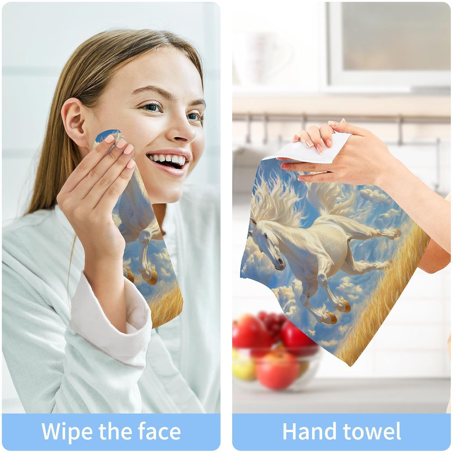 2-Pack White Horse Gallops Washcloths Soft Absorbent Face Hand Towels