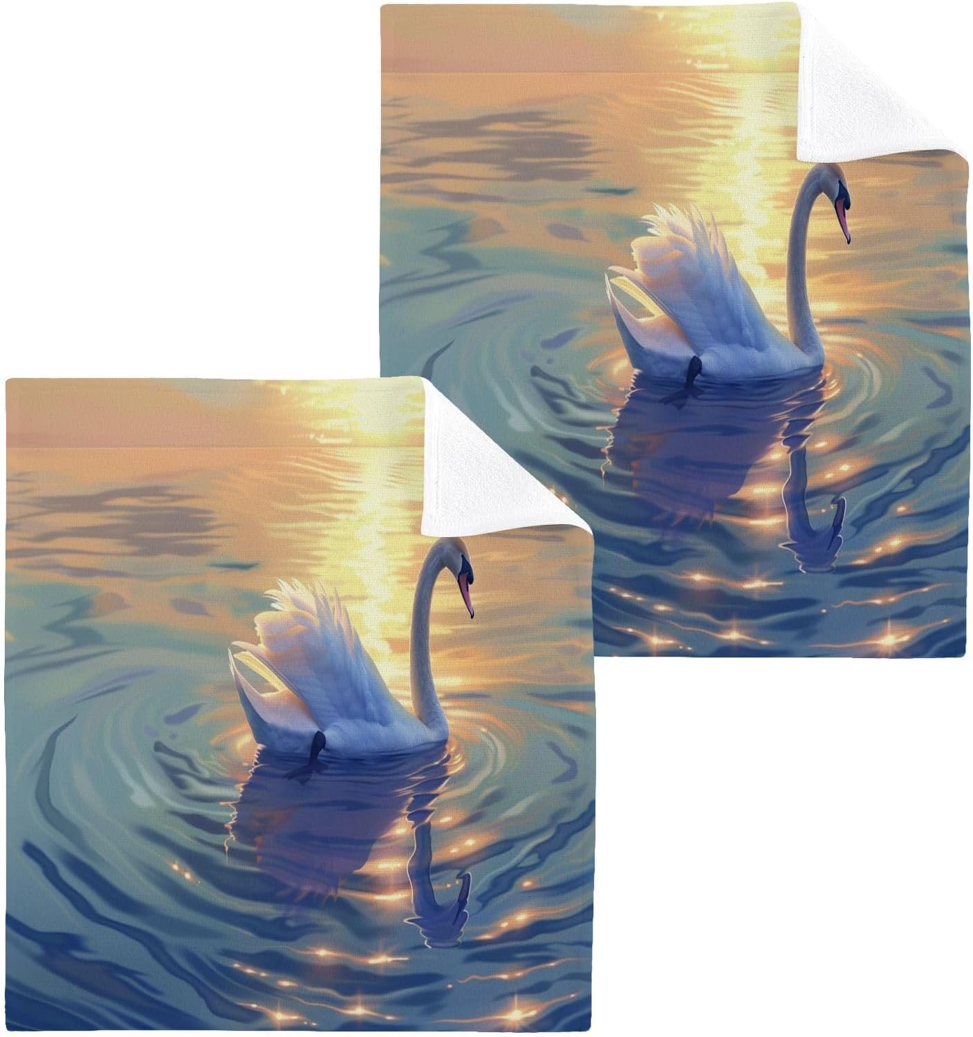 ALAZA Swans 2-Pack Soft Cotton Washcloths - 12x12 Quick-Dry Absorbent