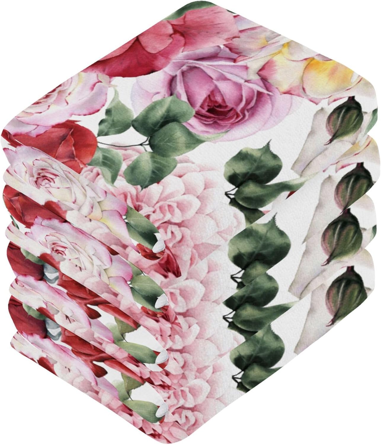 Xigua Roses Floral Pattern Washcloths Set