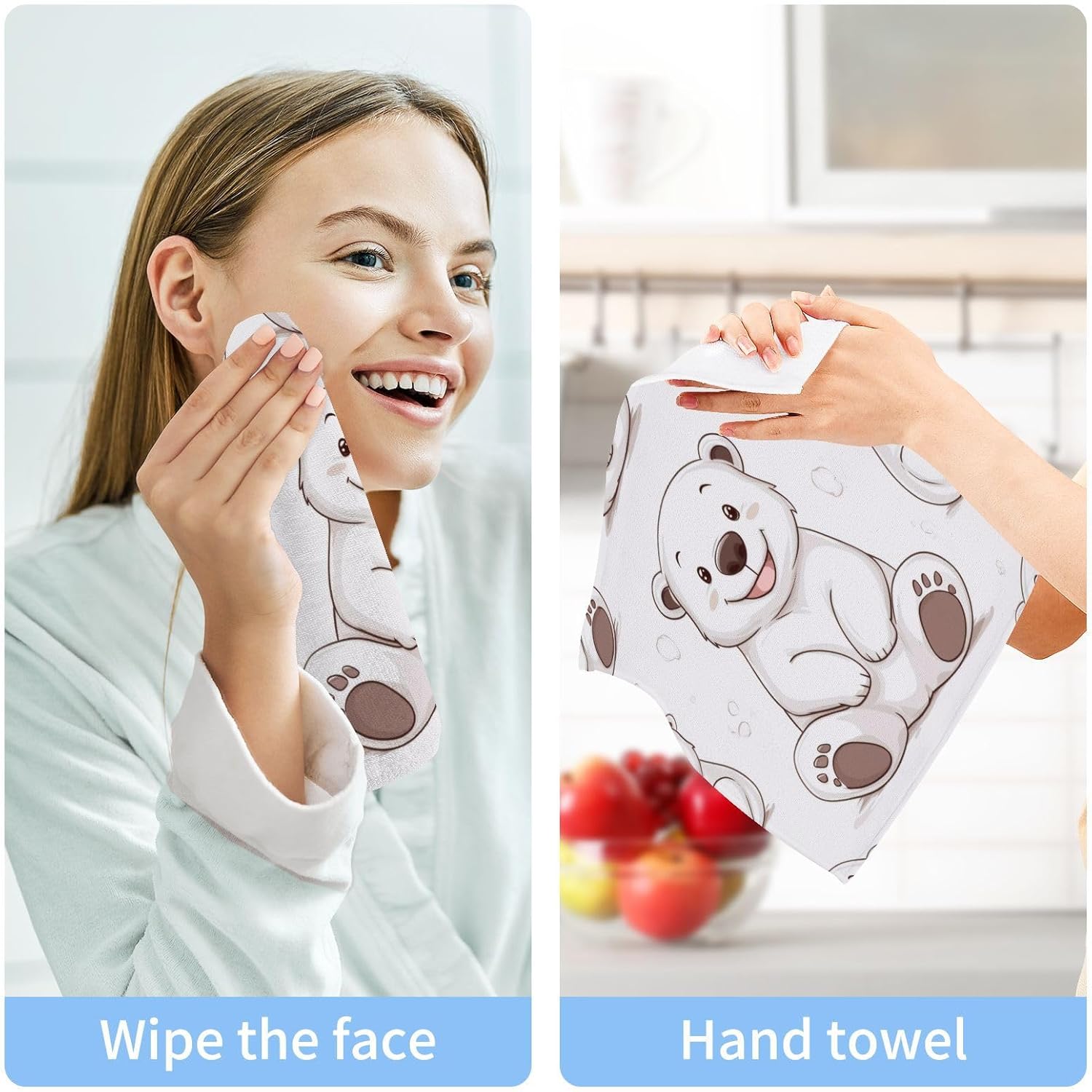 Msyxl Cute Polar Bear Washcloth 2-Pack 12x12in Soft Cotton