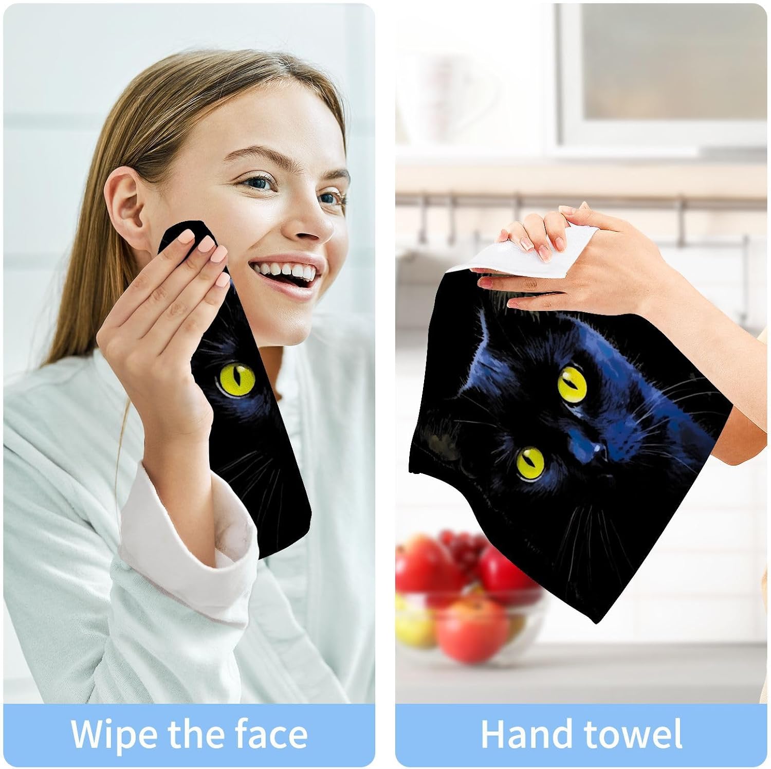 Xigua Black Cat Washcloths 2 Pack Quick Dry