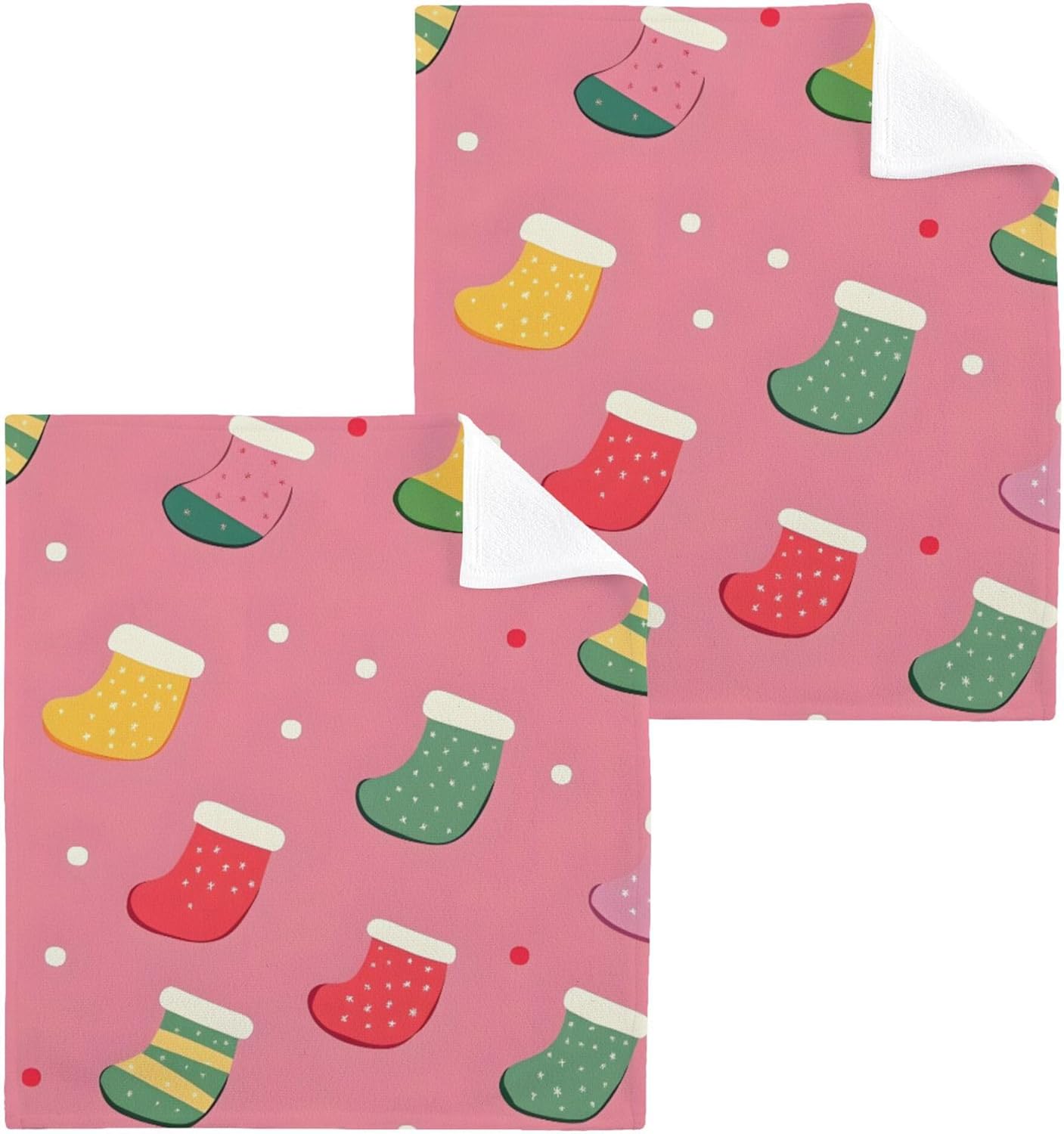 Xigua Christmas Socks Washcloths Set - Multi-Purpose 2-12 Pack - Fast Drying Stylish