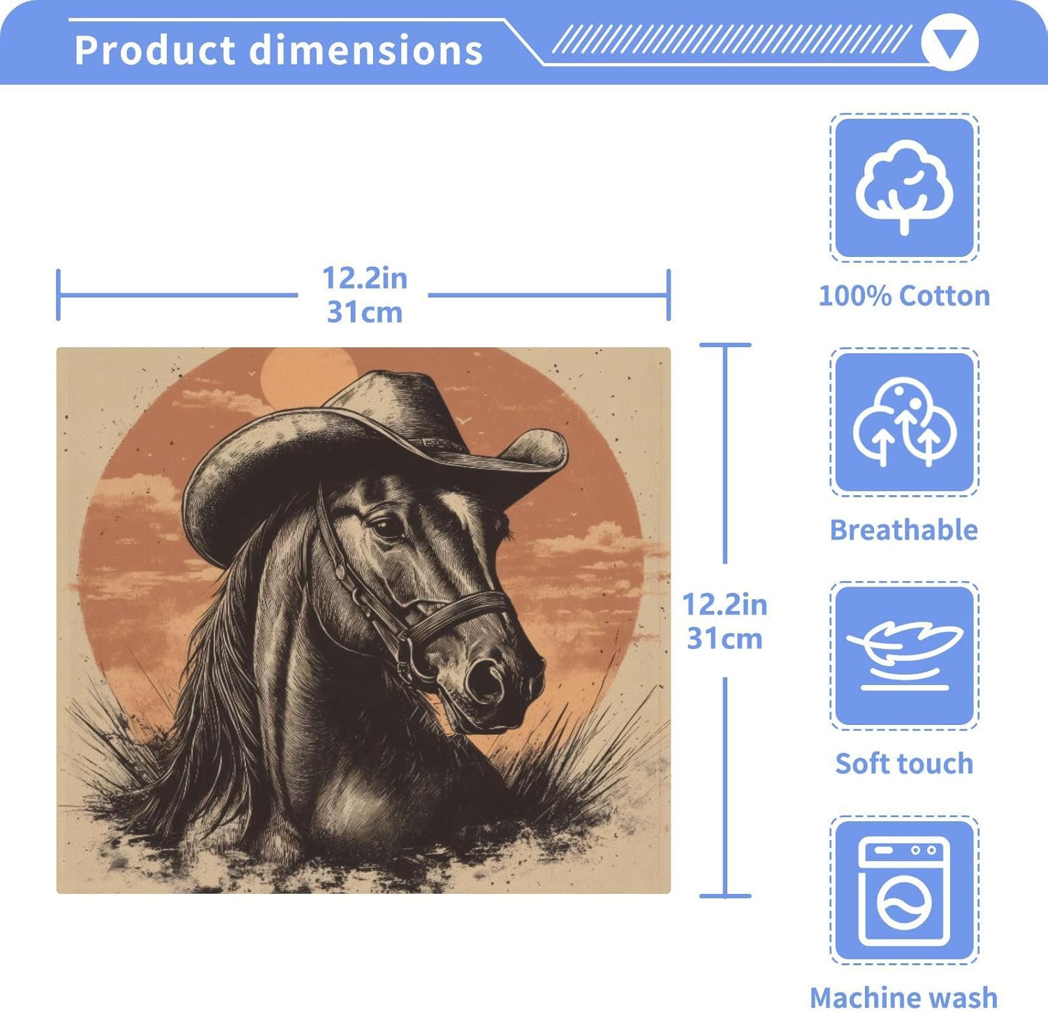 2-Pack Horse in Cowboy Hat Washcloths for Bathroom
