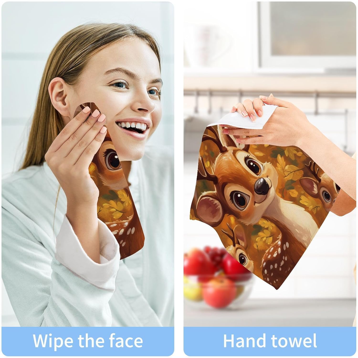 2-Pack Soft 12x12 cotton deer face bath towels