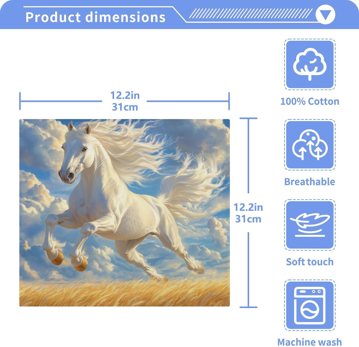 2-Pack White Horse Gallops Washcloths Soft Absorbent Face Hand Towels
