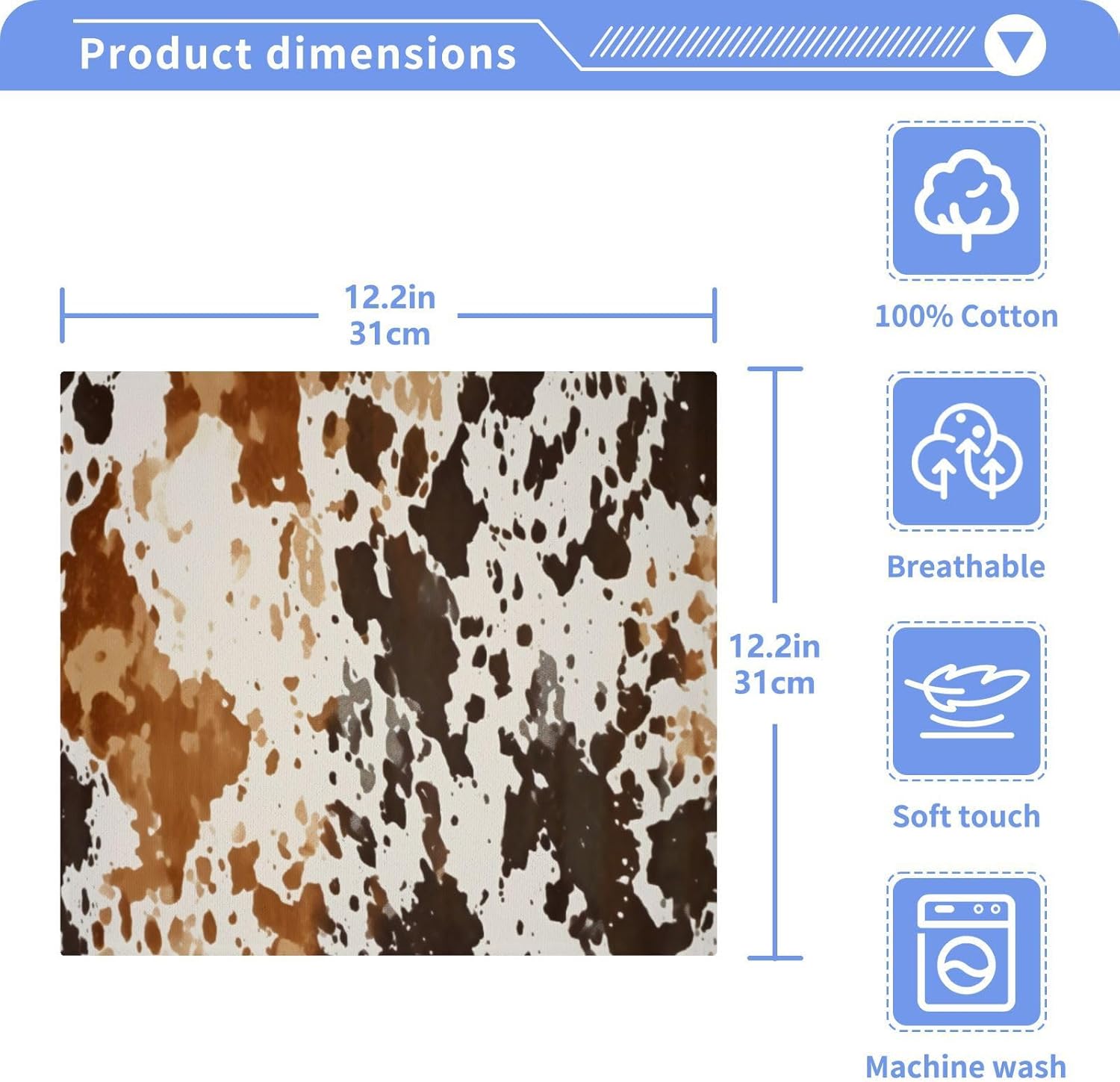 Kigai Cow Print Washcloths 2 Pack 12x12 inches
