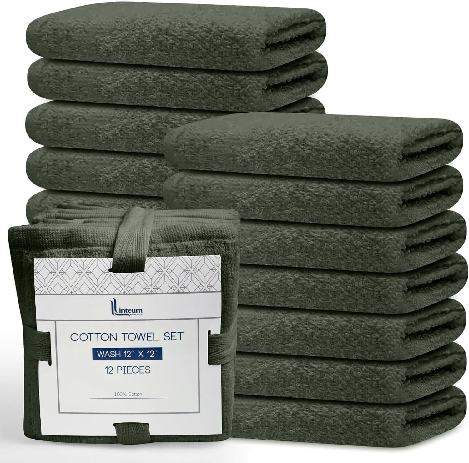 12x12 Premium Washcloth Set Zero Twist 100 Ring Spun Cotton Army Green