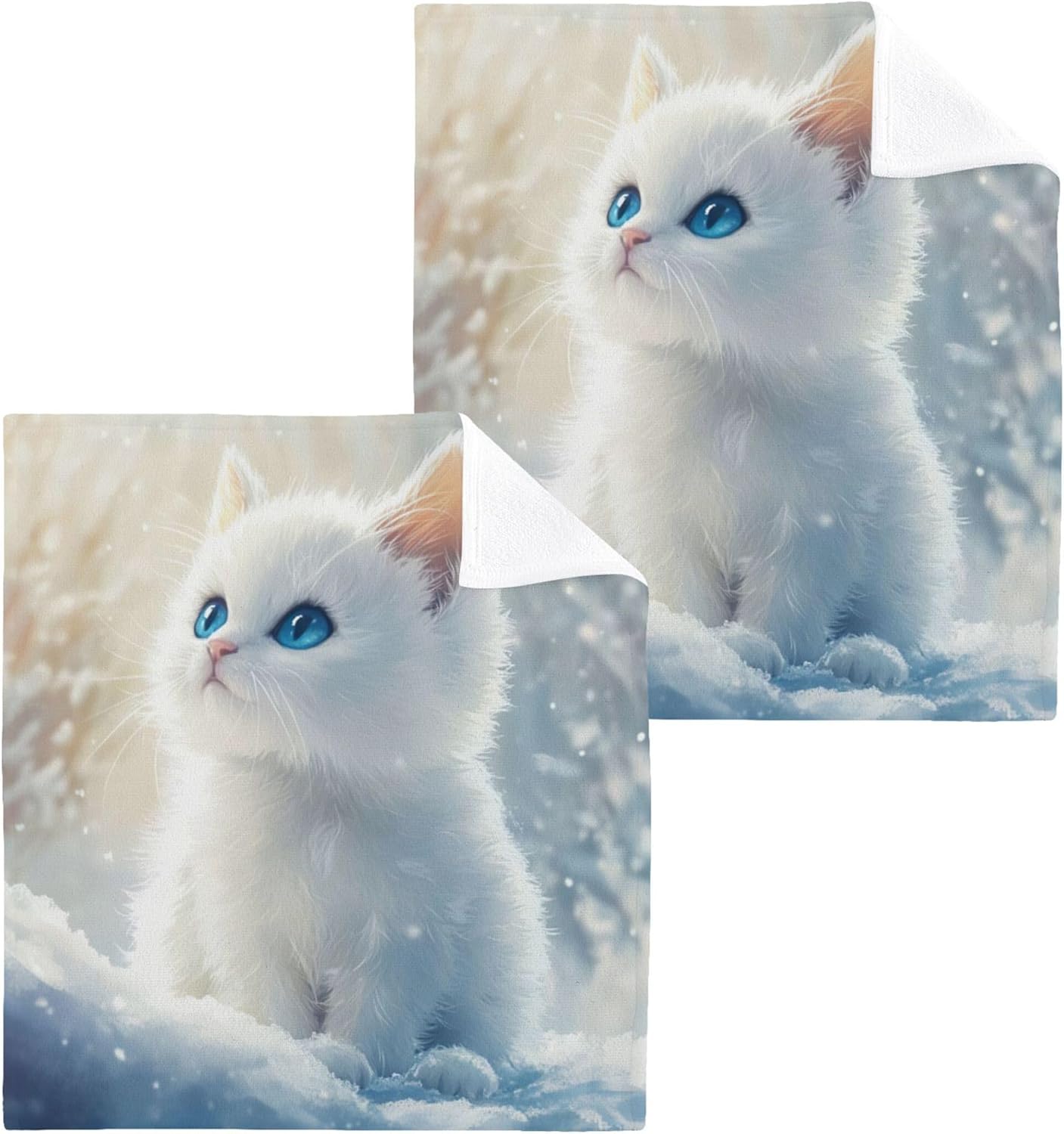Qilmy Cute Kitten Washcloths Soft Absorbent and Durable for Your Bathroom