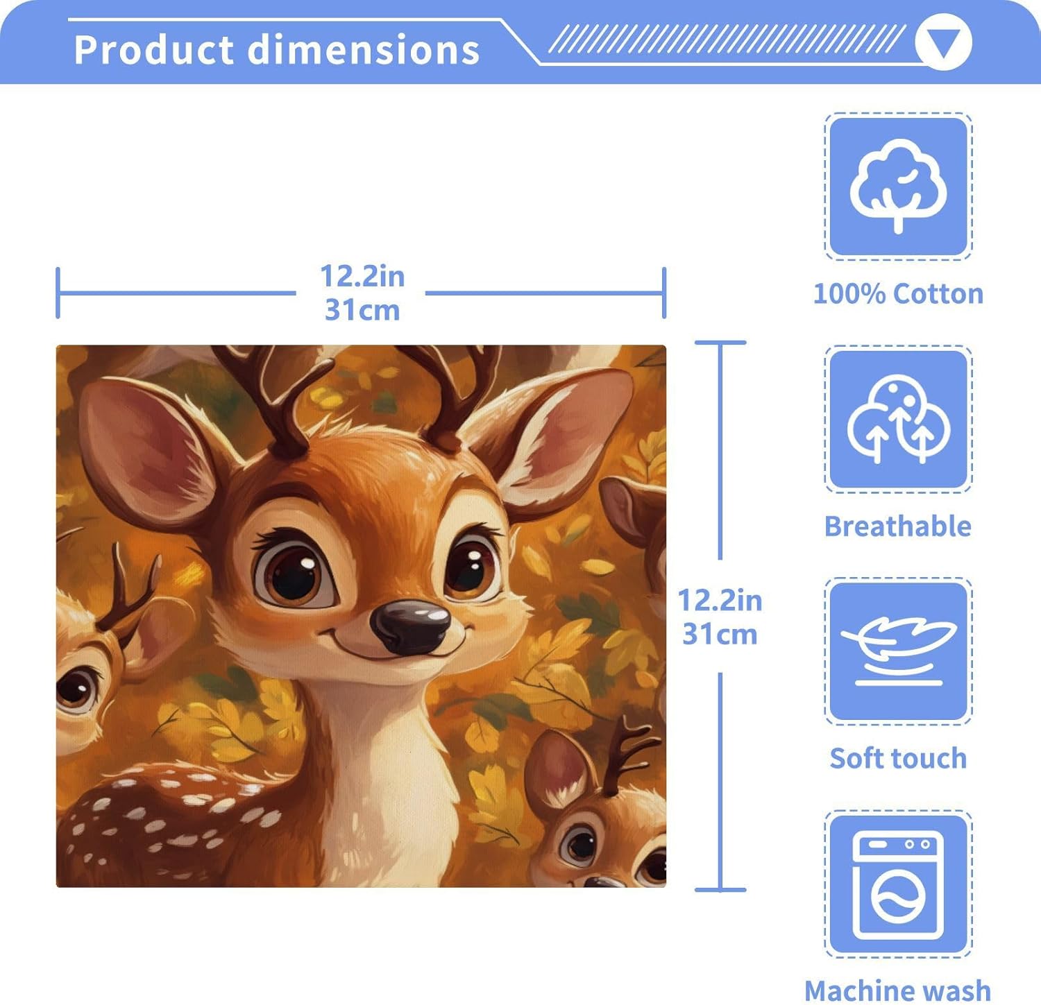2-Pack Soft 12x12 cotton deer face bath towels