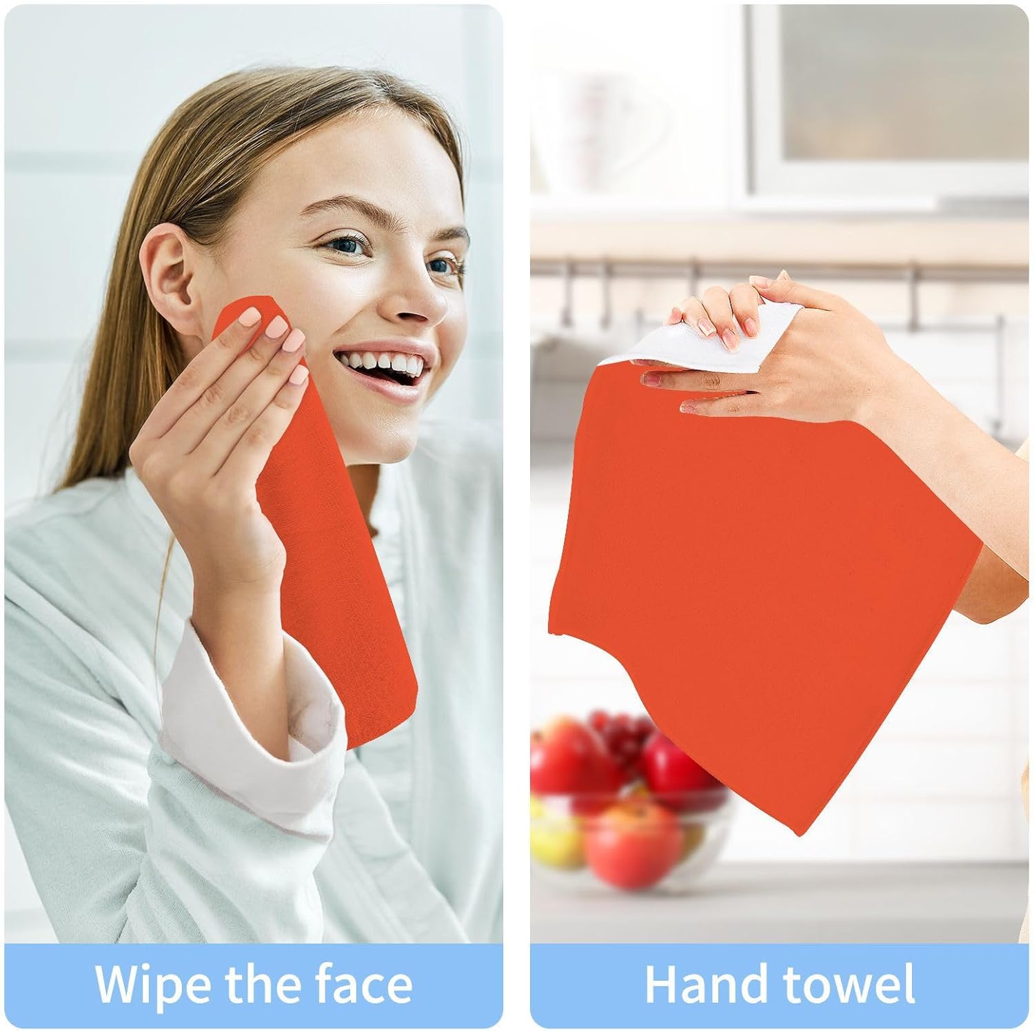 Plain Orange Solid Washcloth 12x12in 2 Pack Absorbent Cotton Towel