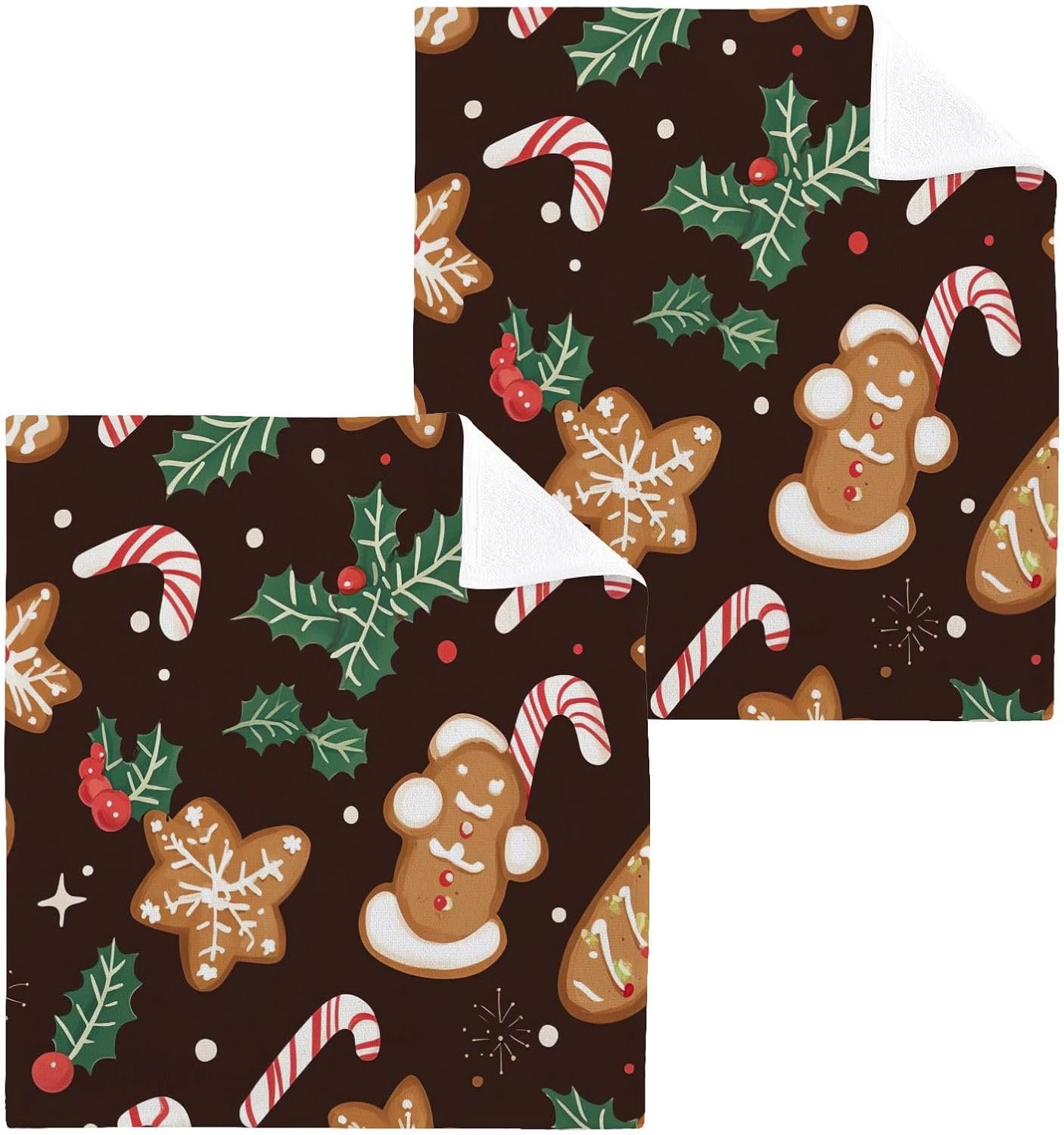 Kigai Christmas Cookie Washcloth Set Soft Absorbent Stylish for Home Travel