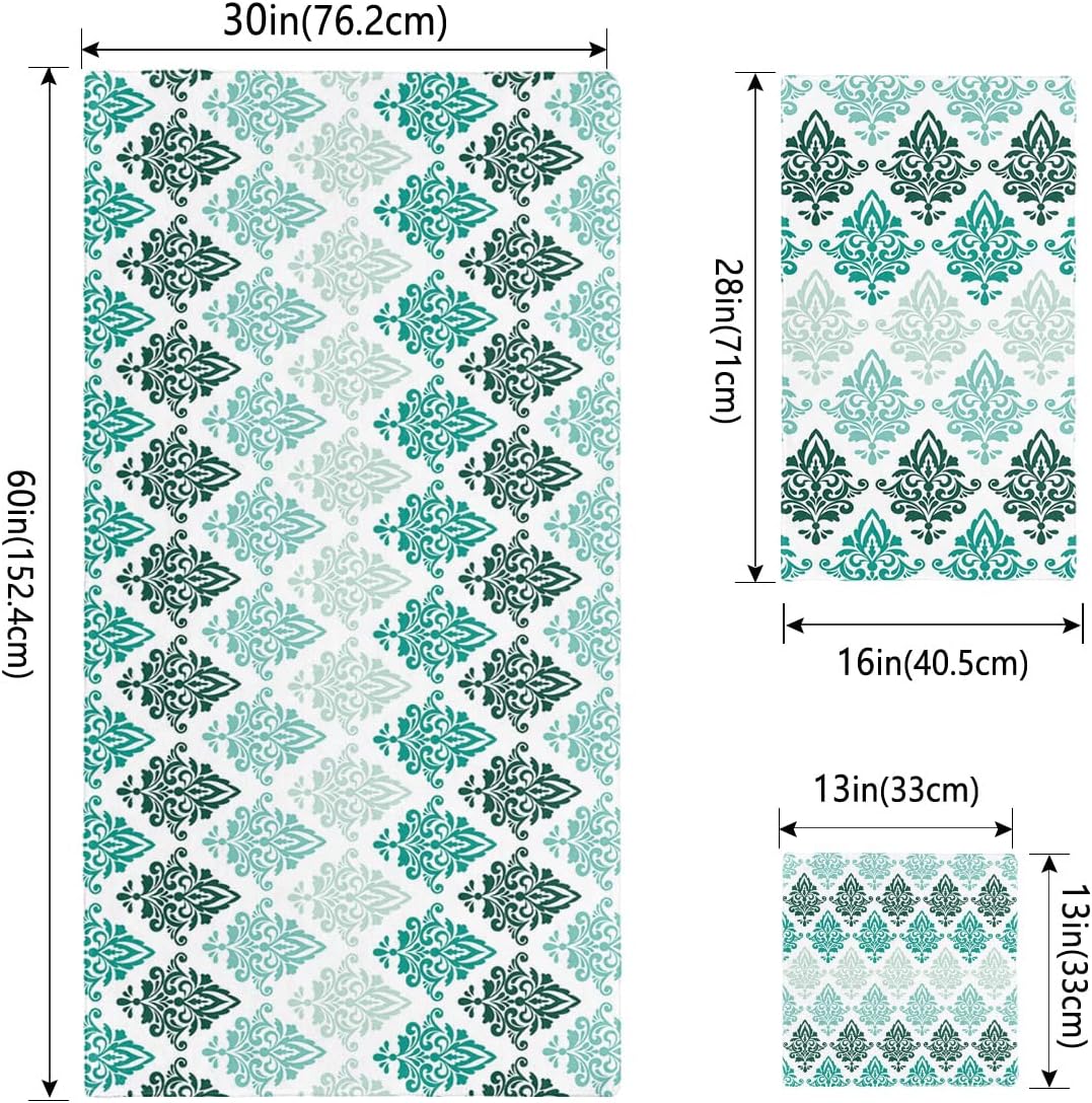 Luxurious Geometric Turquoise Bathroom Towels Set
