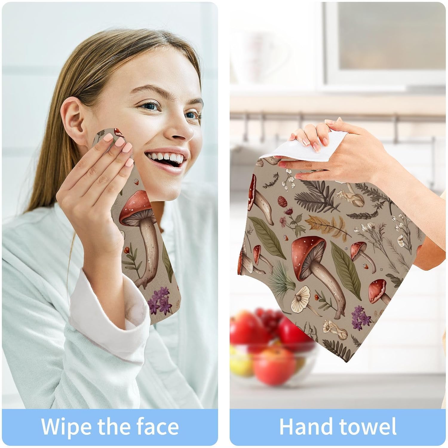 Kigai Mushroom Brown Washcloths 2 Pack 12x12 Inch Soft Cotton Towel