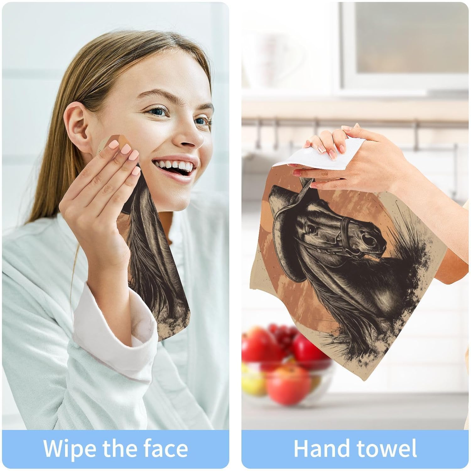 2-Pack Horse in Cowboy Hat Washcloths for Bathroom