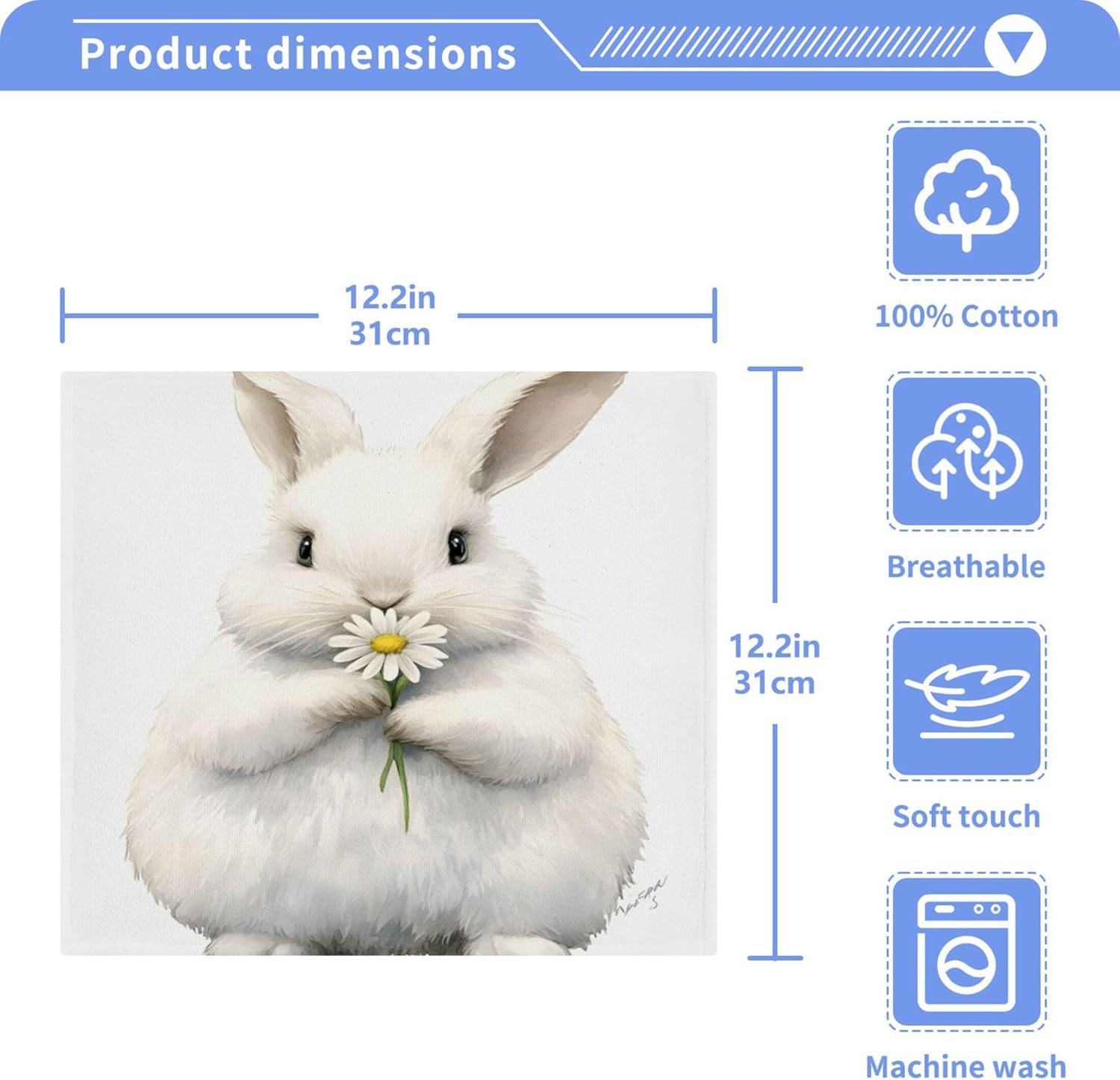 Premium 4-Pack Cotton Face and Hand Towels bunny with daisy design