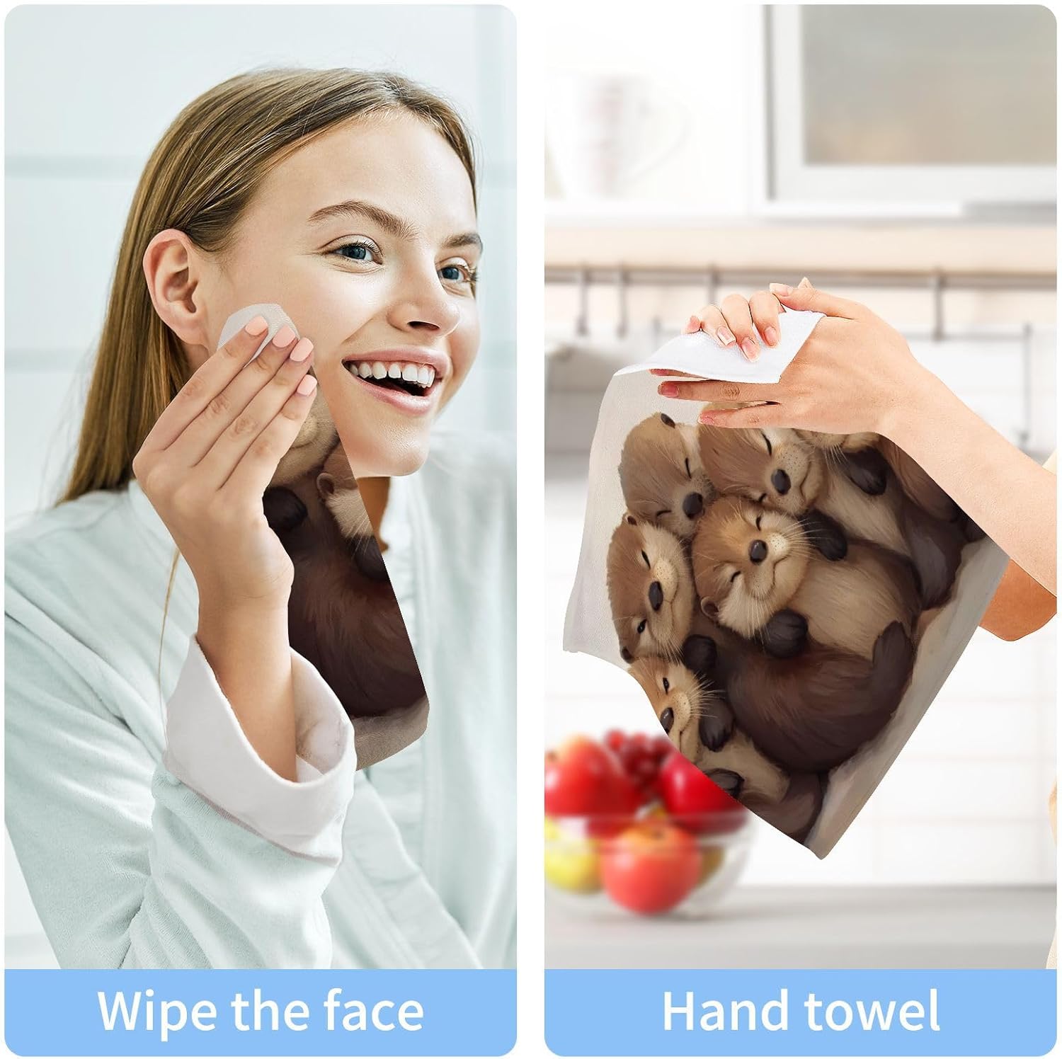 2-Pack Cute Otters Washcloths for Bathroom