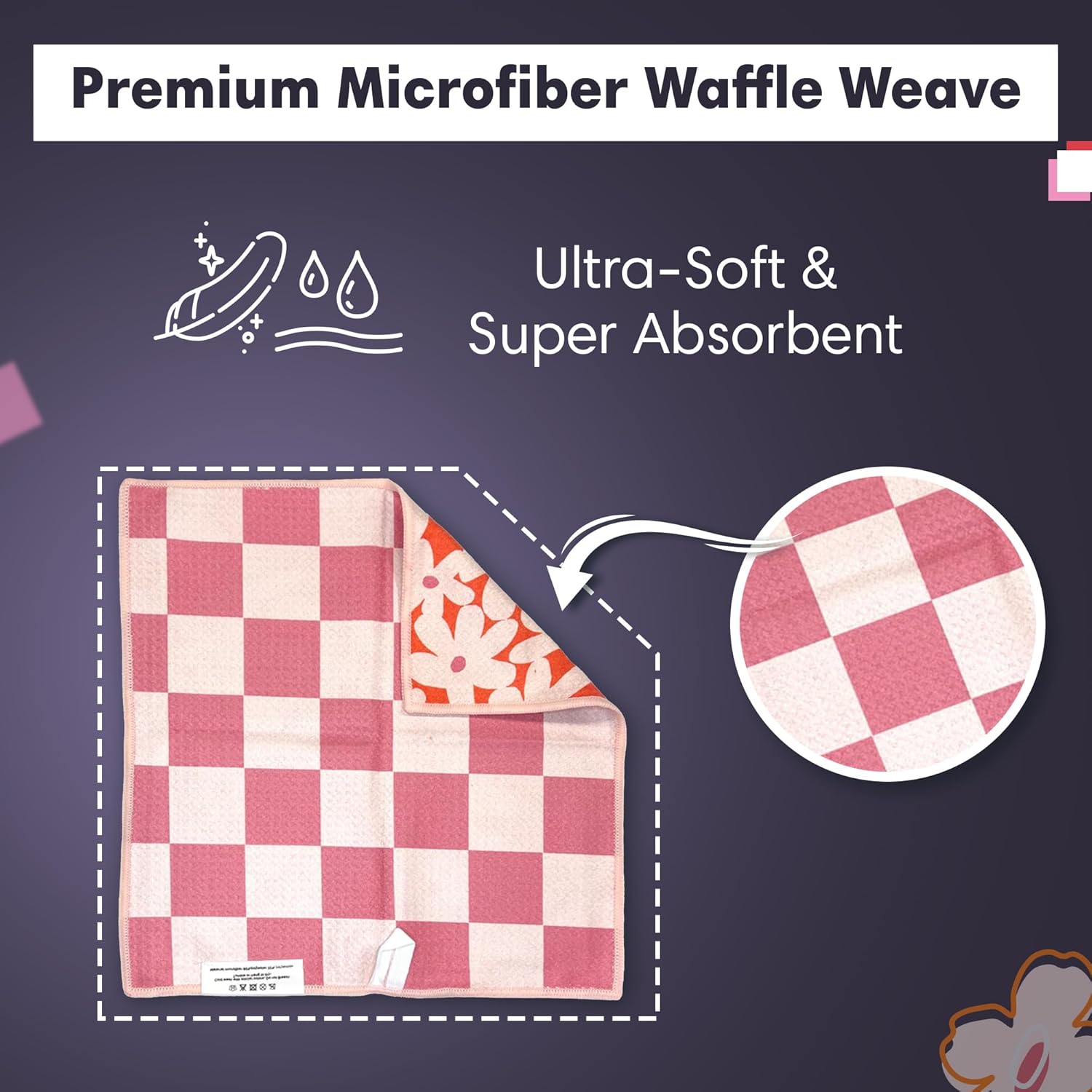 Reversible Microfiber Washcloths 12x12 Eco-Friendly Cleaning Cloths for Kitchen Home