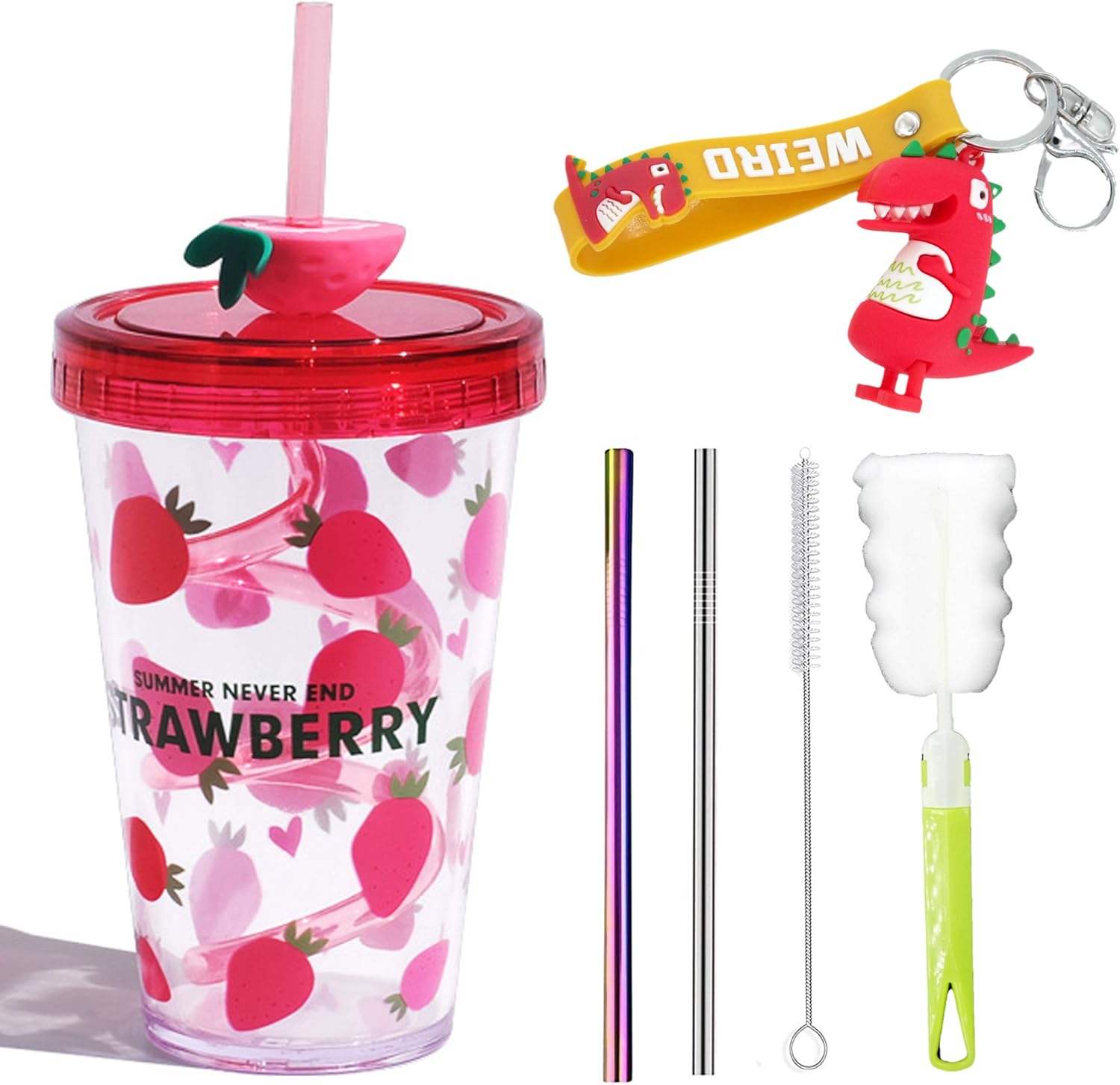 Stylish Fruit Kid Travel Tumbler with Straw Keychain Gift