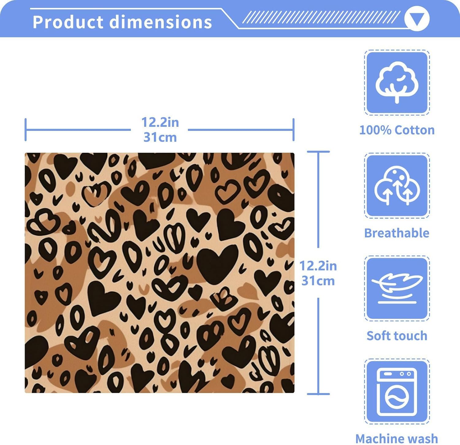 Leopard Heart 12x12 Soft Cotton Washcloths Set
