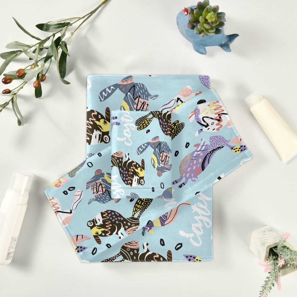 DOMIKING Easter Bunny Bath Towels Set for Hair Face Body