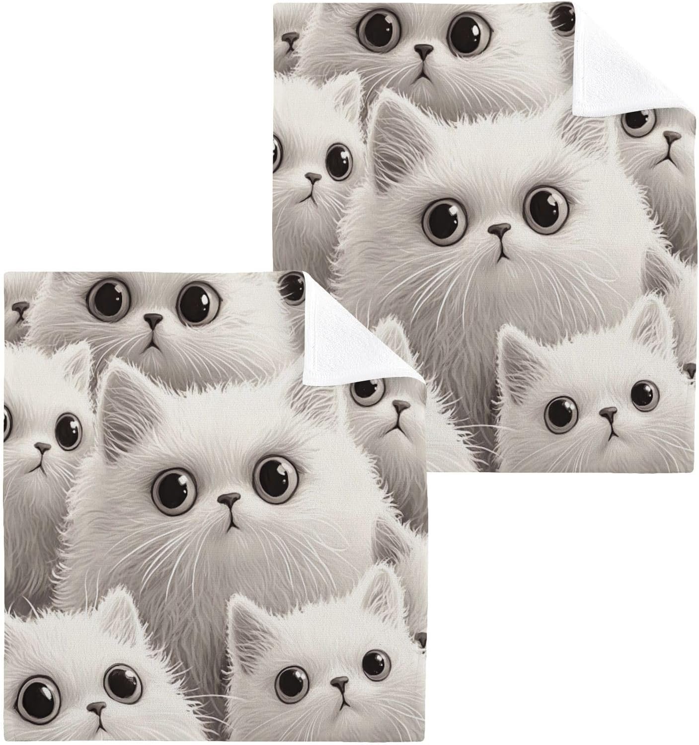 2-Pack White Cats Washcloths