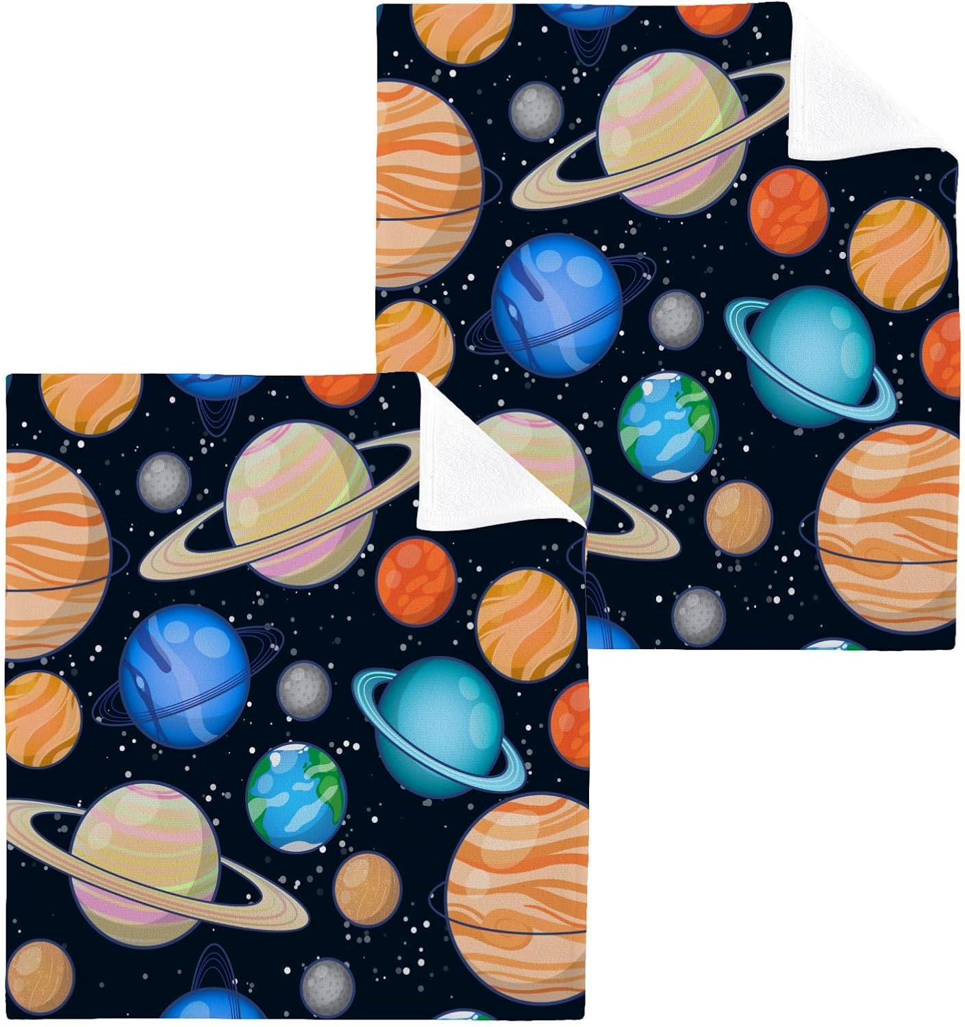 WELLDAY Cartoon Solar System Washcloths 2 Pack