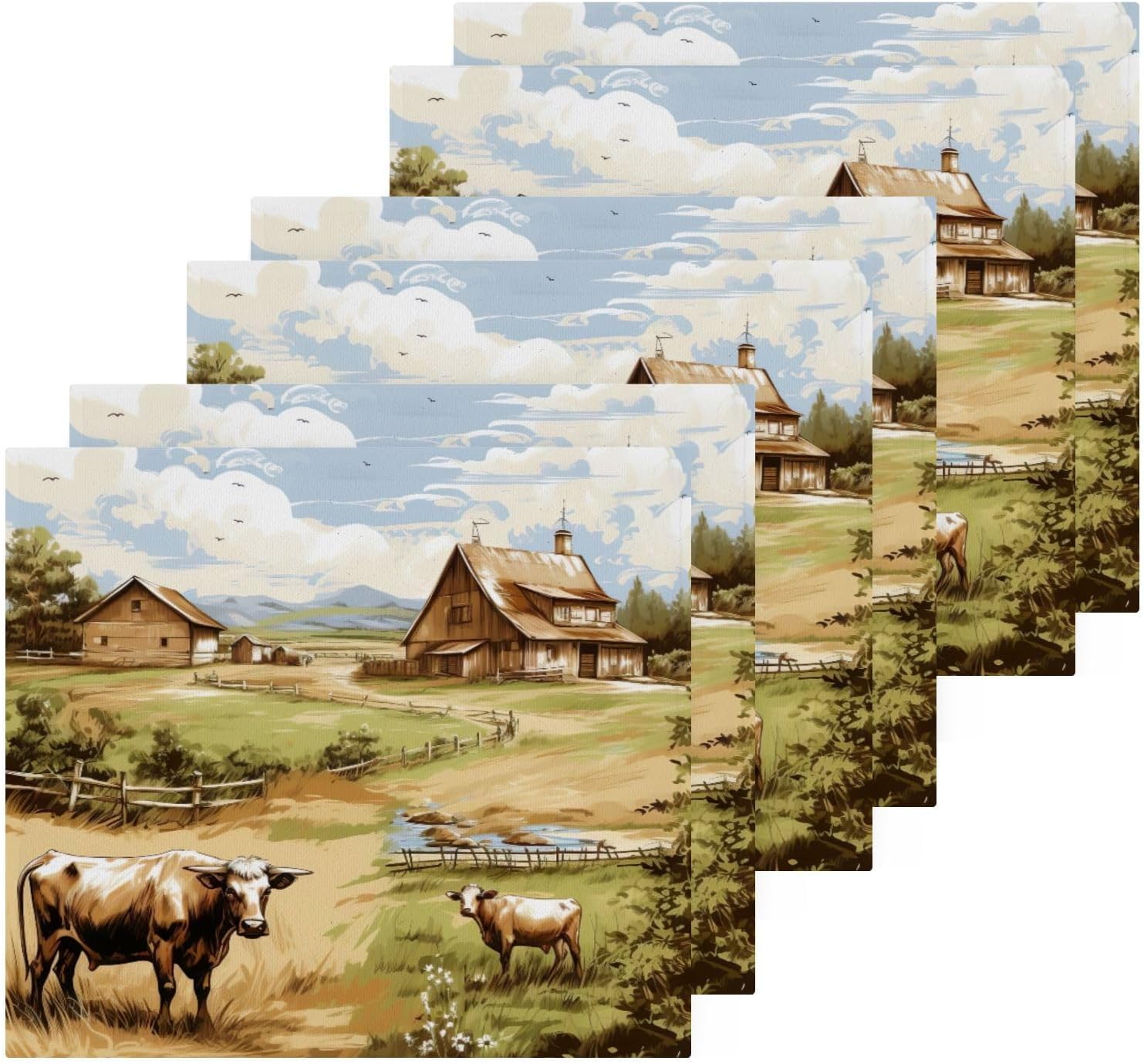 12x12 Soft Farm Animal Face Towels 2-Piece Absorbent Xigua