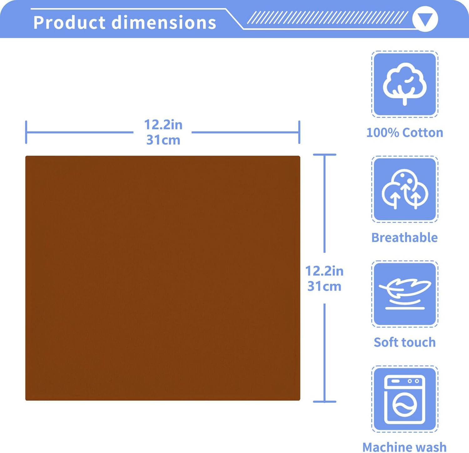 2-Pack of 12x12 Soft Cotton Washcloths Brown