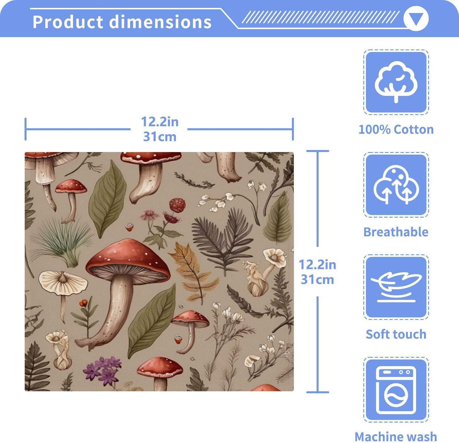 Kigai Mushroom Brown Washcloths 2 Pack 12x12 Inch Soft Cotton Towel